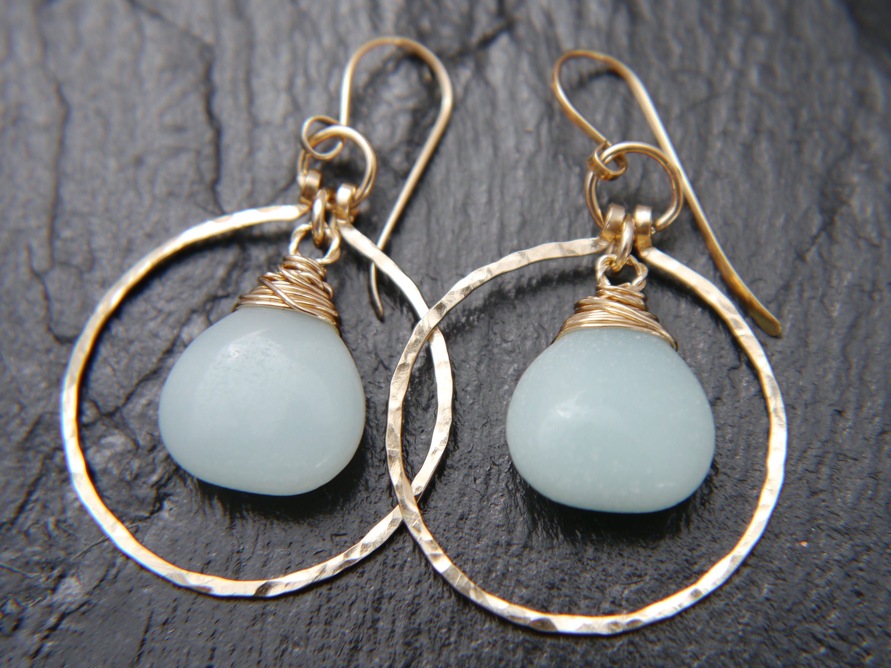 Amazonite Hoop Earrings, 14K Gold Filled Circle Dangle, Everyday Gemstone Jewelry