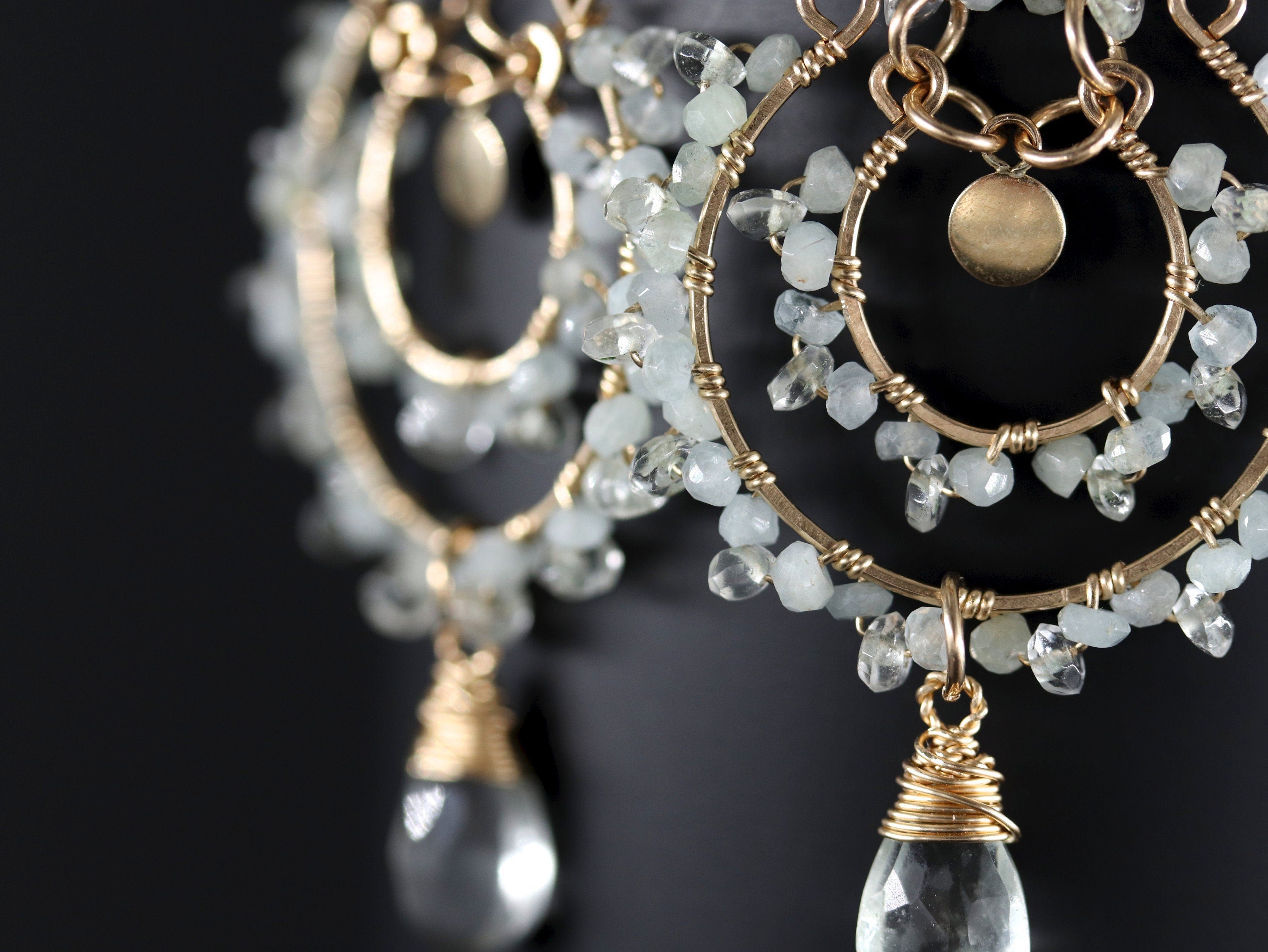 Aquamarine Bridal Chandelier Earrings, 14K Gold Filled Wedding Dangle, Elegant Bridal Jewelry