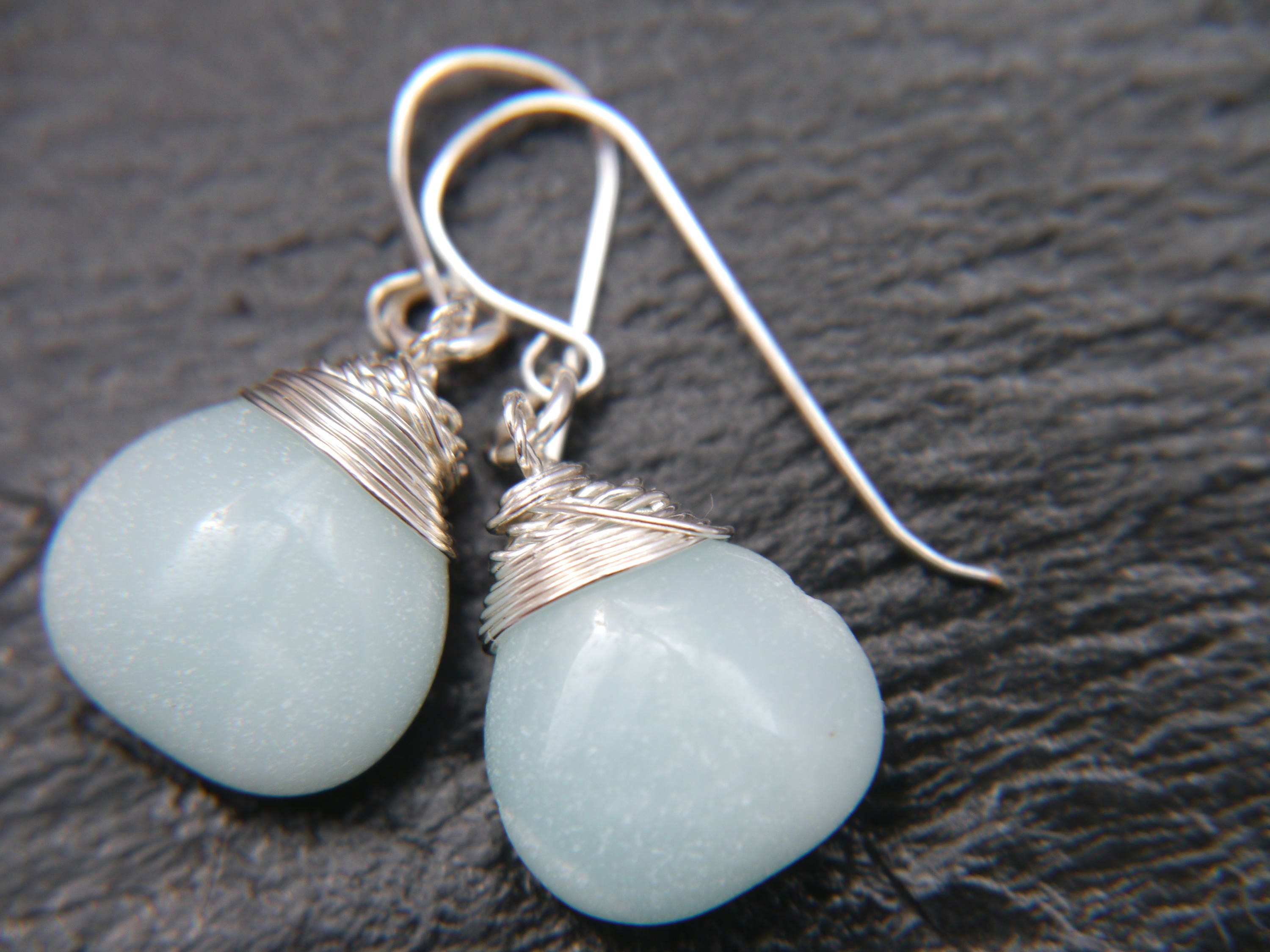 Amazonite Teardrop Gemstone Earrings, Sterling Silver Something Blue