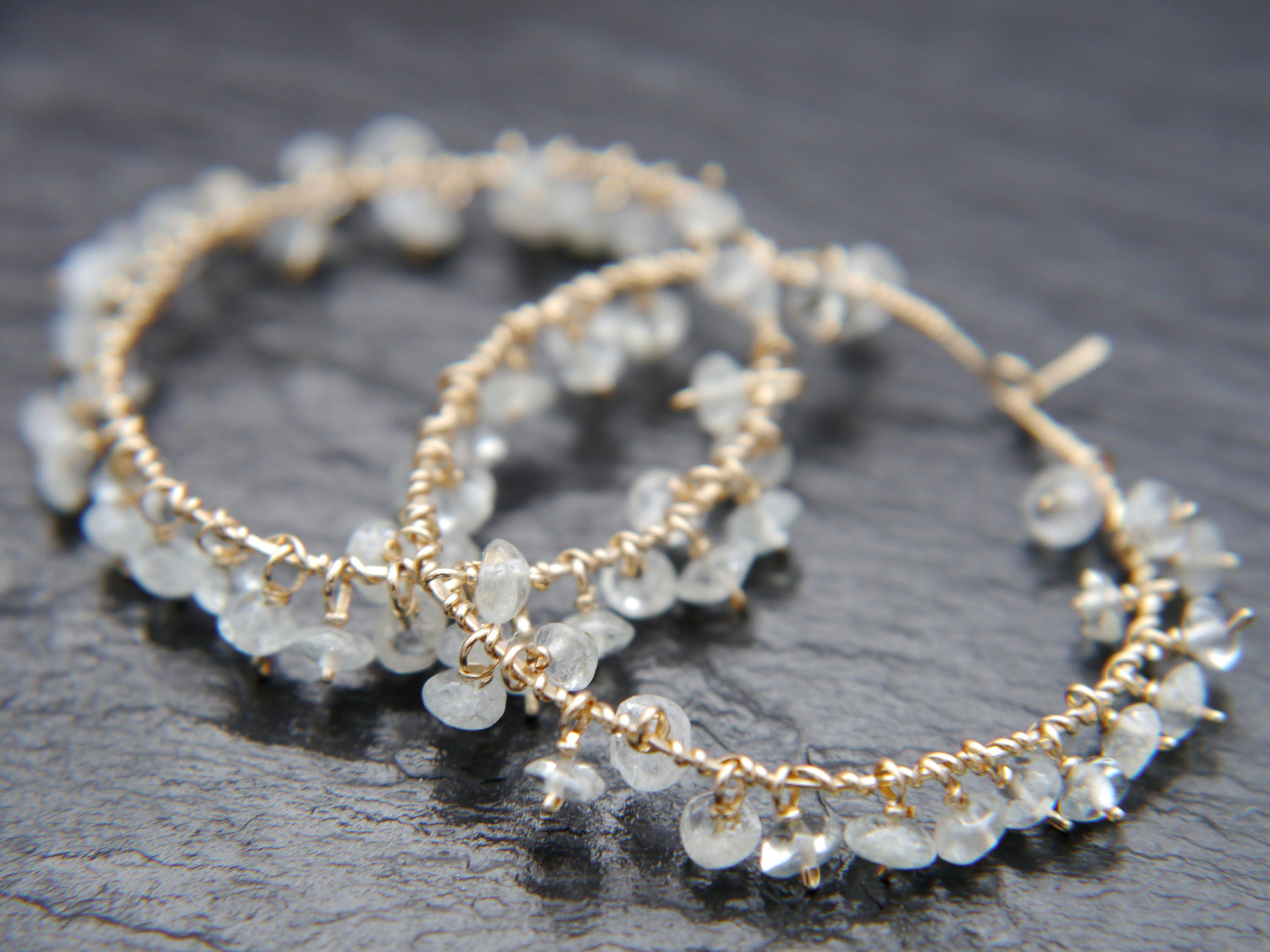 Aquamarine Floral Hoop Gemstone Earrings, 14K Gold Filled Boho Style