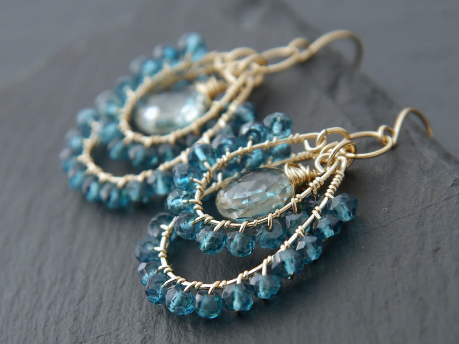 Apatite Green Amethyst Hoop Earrings, 14K Gold Filled Ocean Inspired Jewelry, Beach Wedding