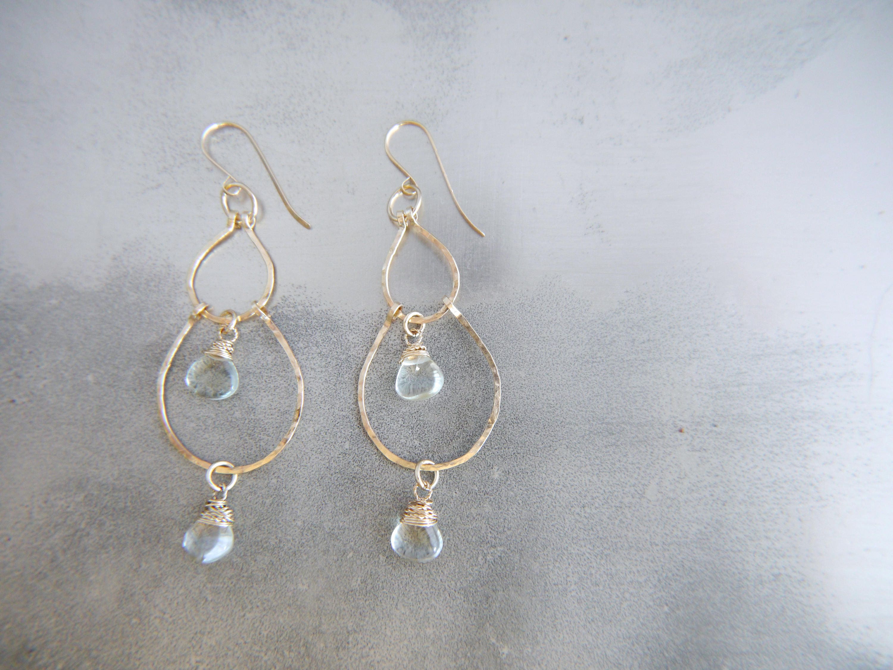 Green Amethyst Chandelier Gemstone Earrings, 14K Gold Filled Boho Wedding