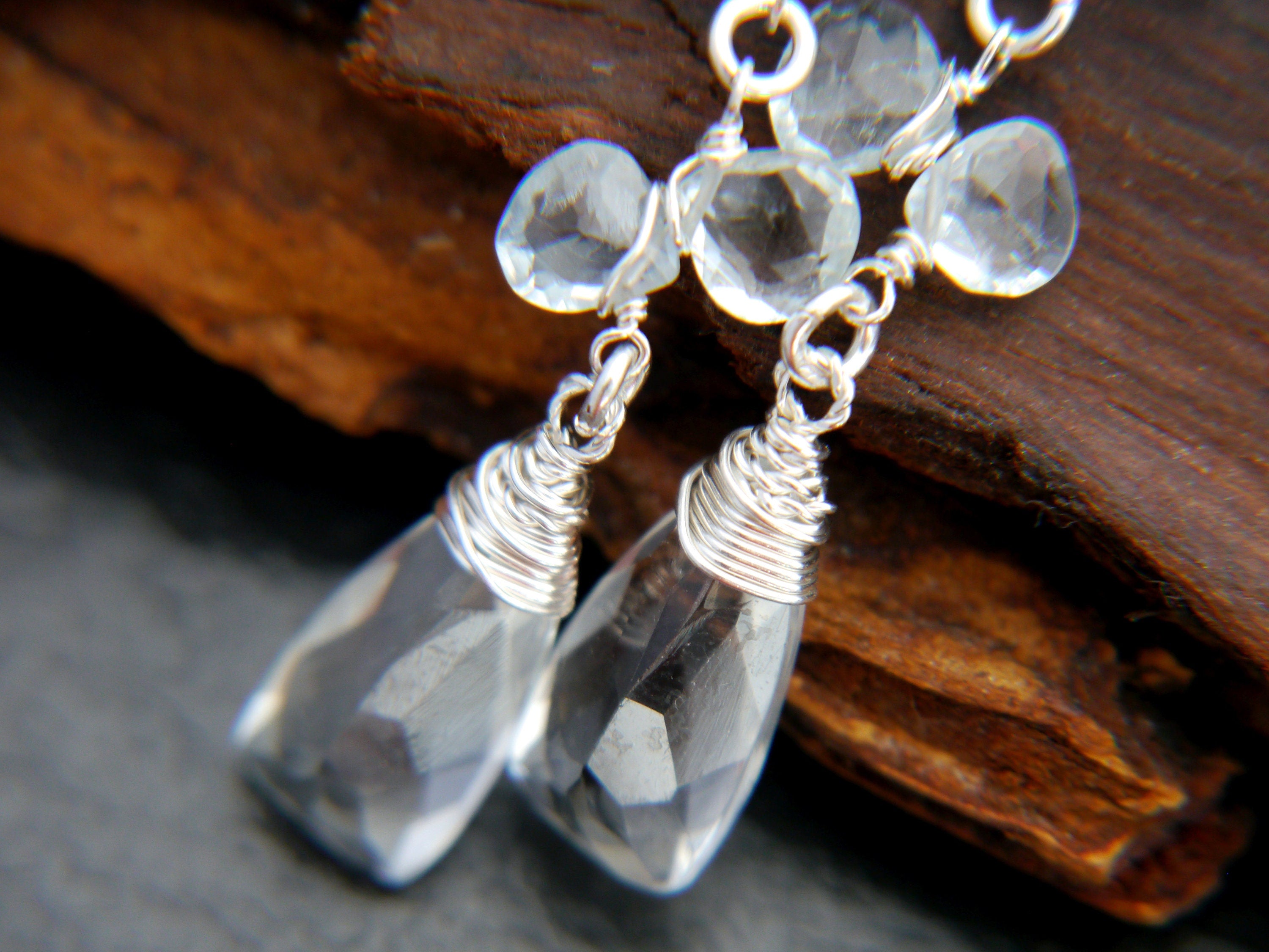Aquamarine Quartz Trillion Hoop Gemstone Earrings, Sterling Silver, Garden Wedding