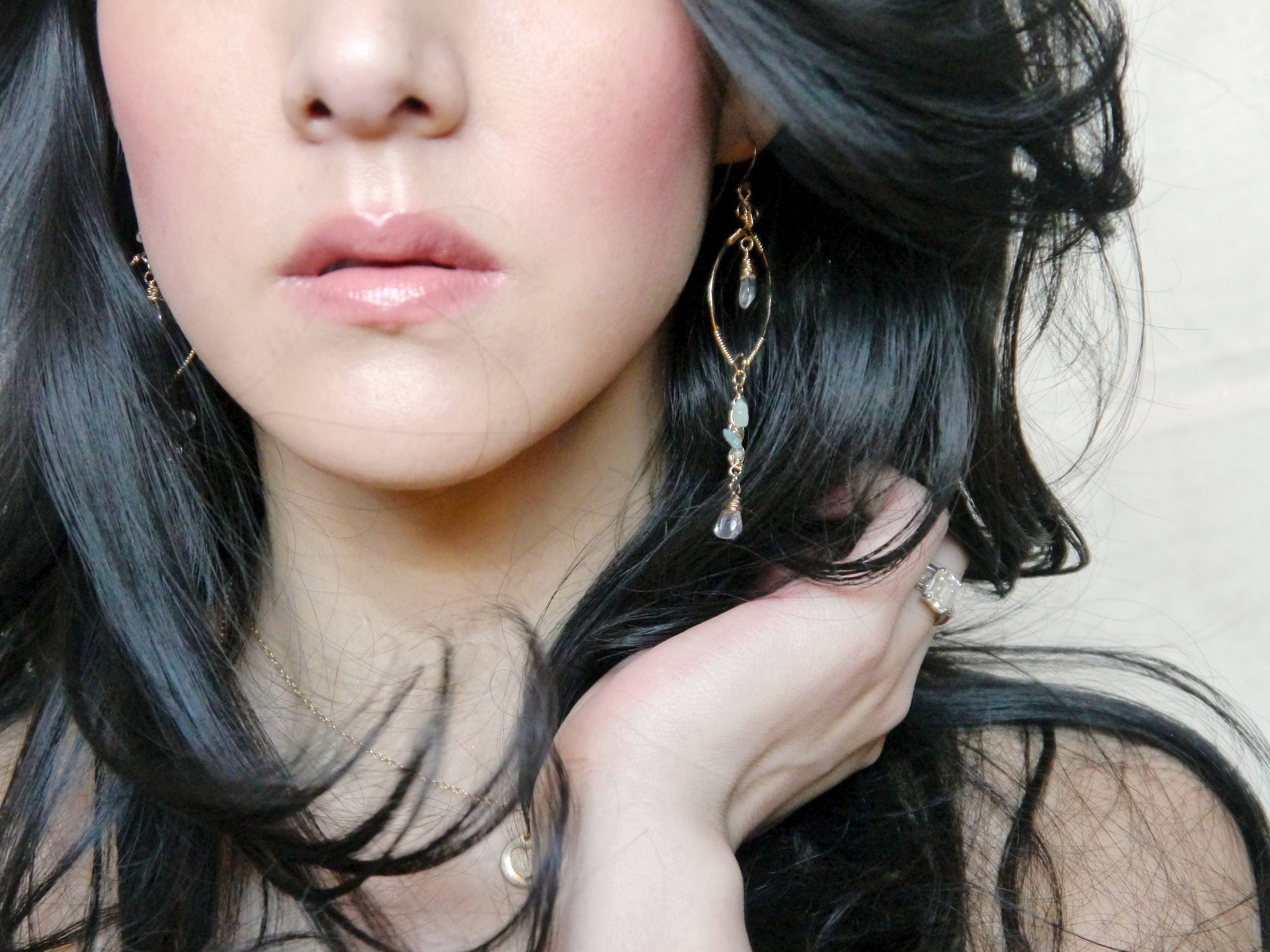 Aquamarine Floral Chandelier Gemstone Earrings, 14K Gold Filled Bohemian Chic