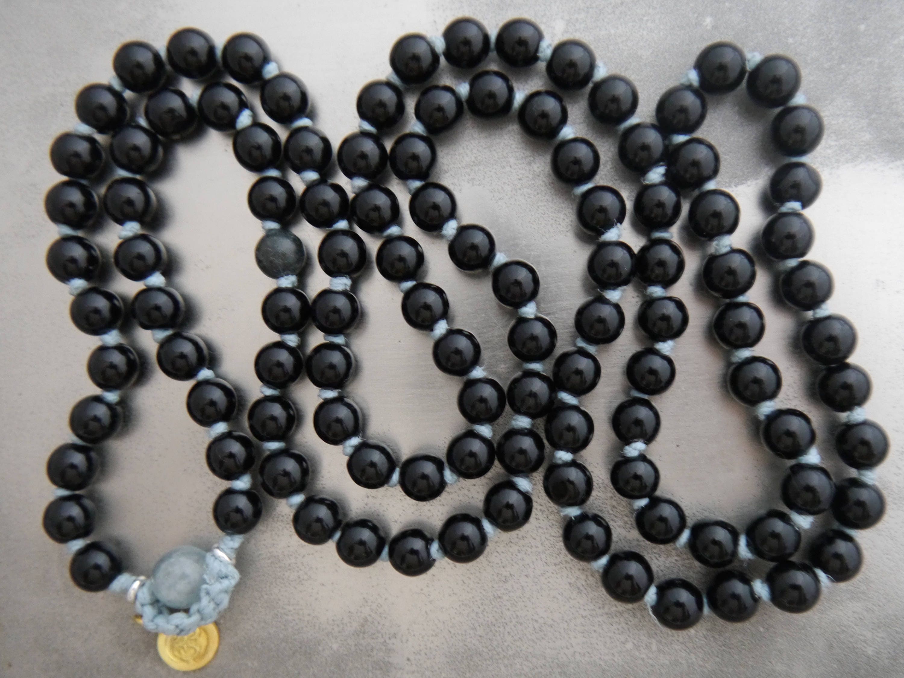 Black Obsidian Mala Beads, 108 Gemstone Beads, Wrap, Hand Knotted