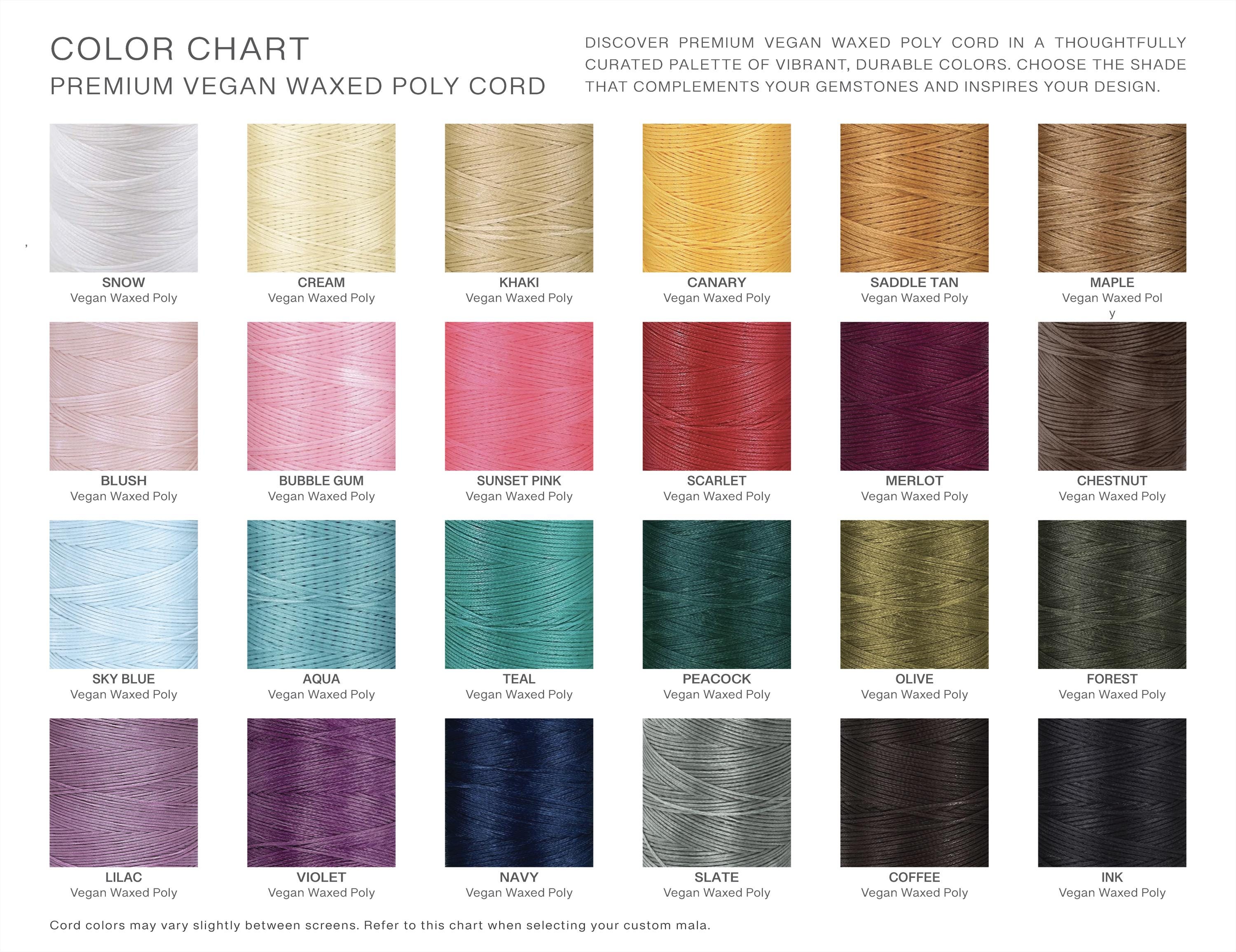 a color chart of different colors of yarn
