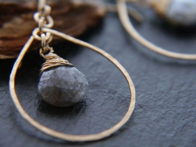 Labradorite Teardrop Dangle Gemstone Earrings, 14K Gold Filled Everyday Luxury
