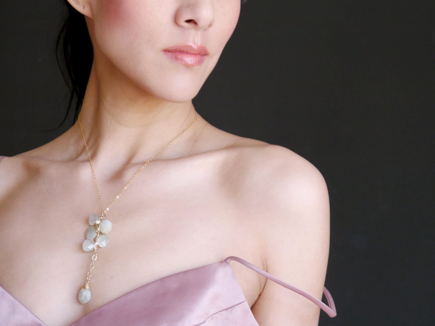 Aquamarine Lariat Y Pendant Gemstone Necklace, 14K Gold Filled Bohemian Bride