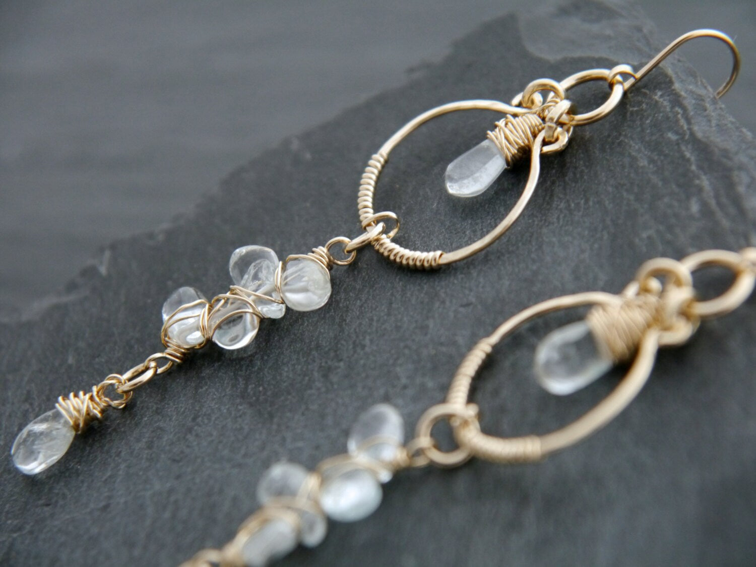 Aquamarine Long Dangle Earrings, 14K Gold Filled Linear Drop, Bridal Jewelry