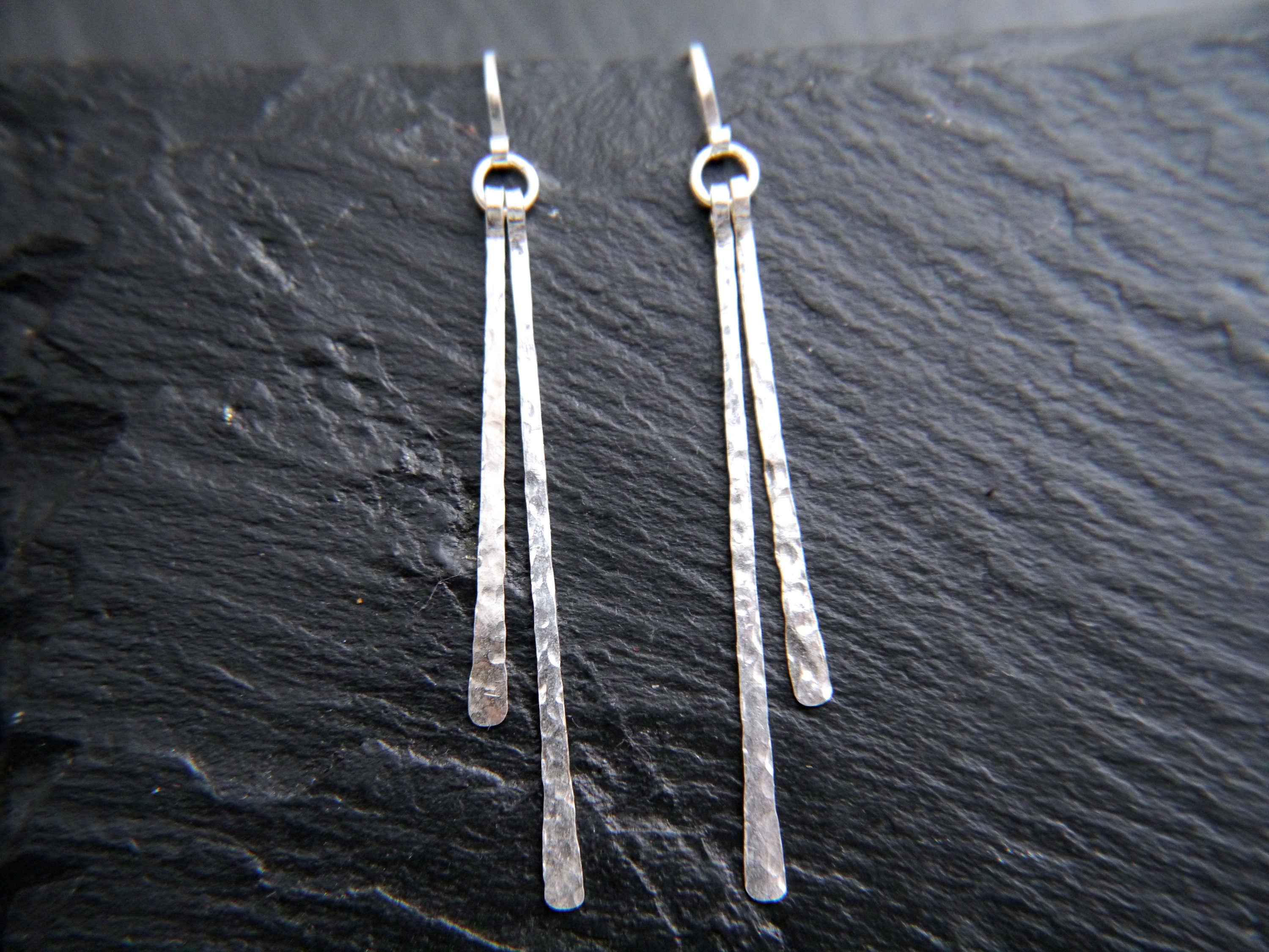 Hammered Sterling Silver Bar Earrings, Simple Minimalist