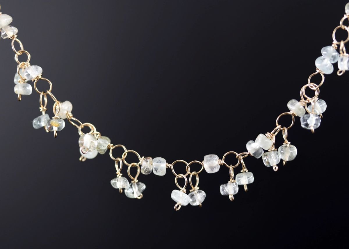 Aquamarine Rosary Chain Gemstone Necklace, 14K Gold Filled, Bohemian Wedding