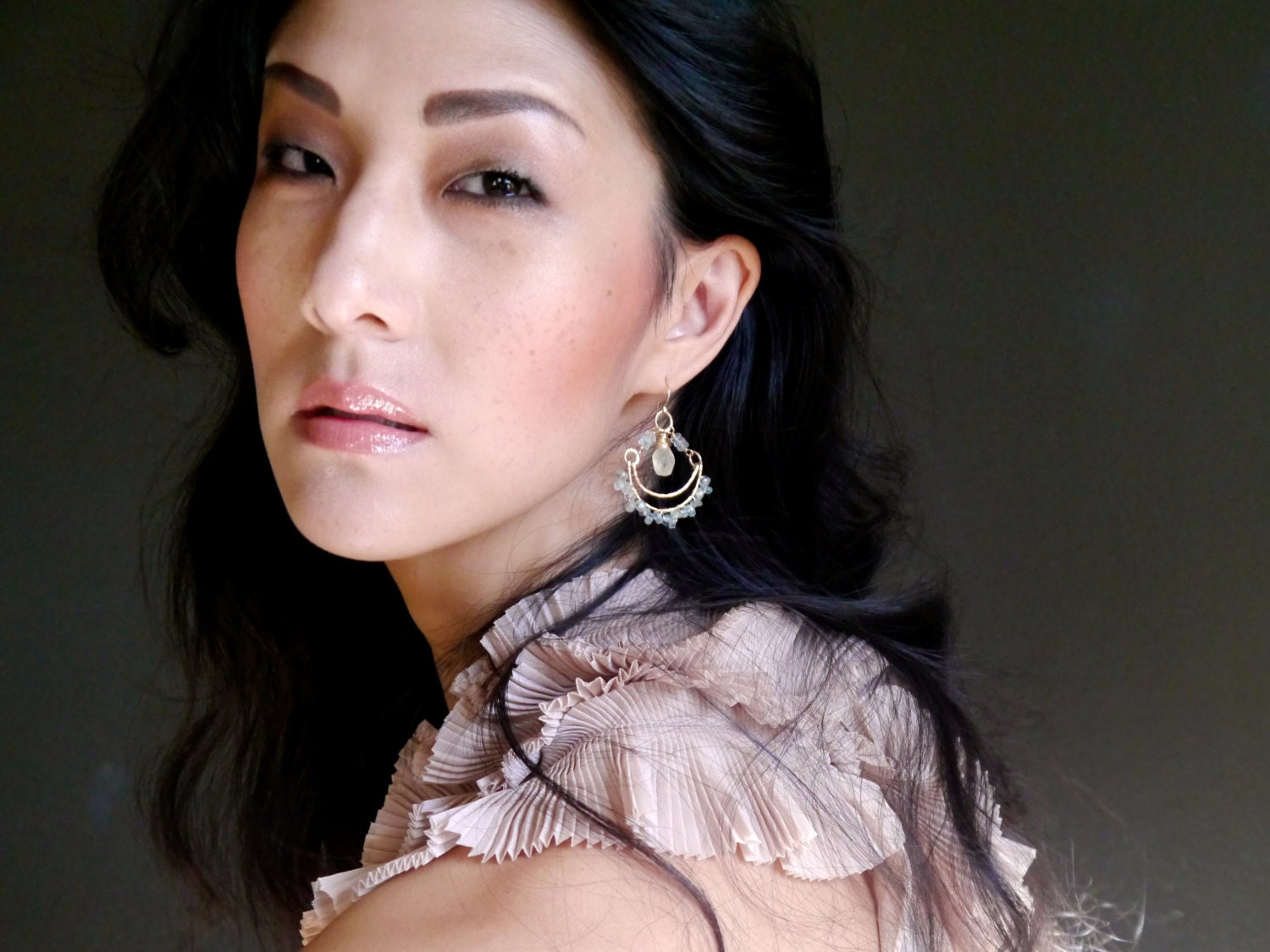 Aquamarine Citrine Floral Chandelier Gemstone Earrings, 14K Gold Filled Ethereal