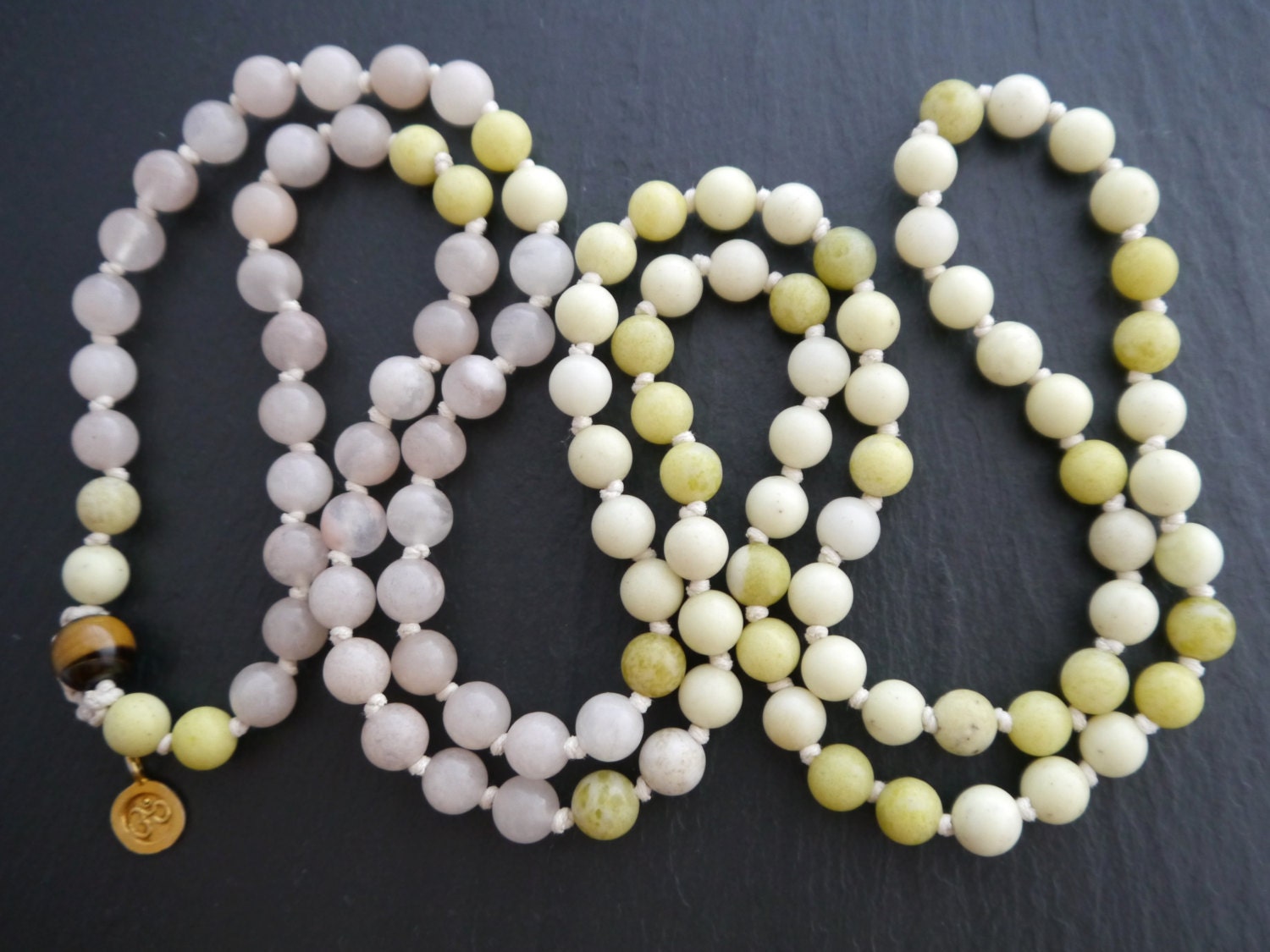 108 Gemstone Mala , Wrap, Hand Knotted Prayer Beads