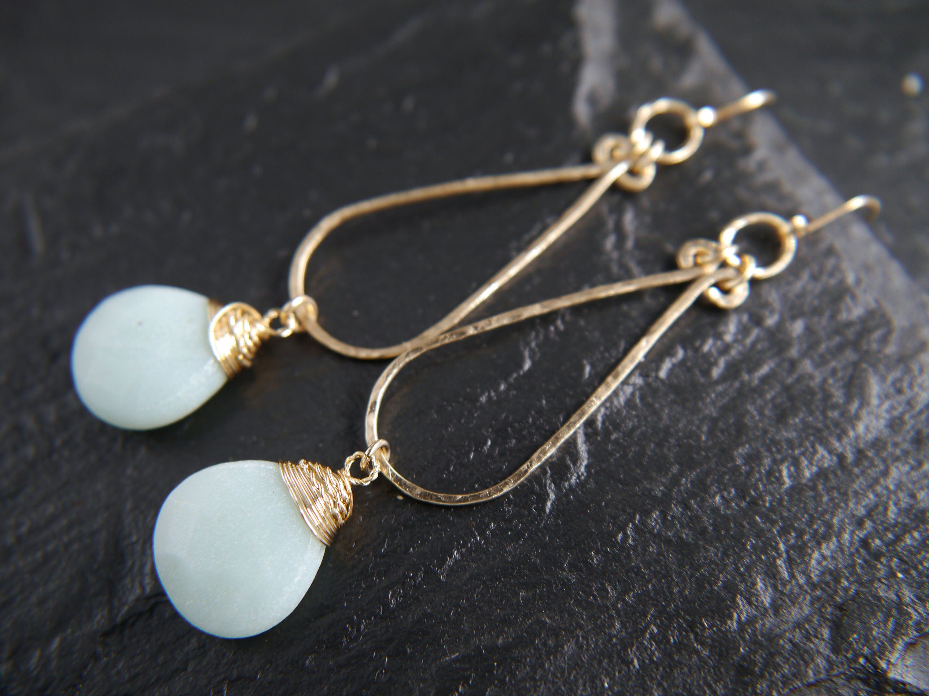 Amazonite Teardrop Bridal Earrings, 14K Gold Filled Chandelier Dangle, Wedding Jewelry