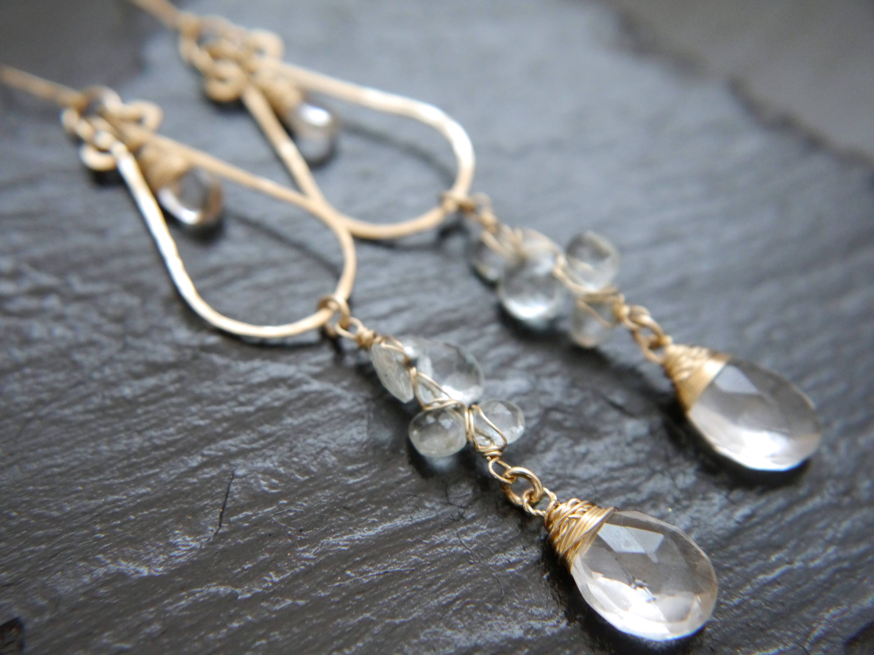 Aquamarine Chandelier Floral Long Dangle Gemstone Earrings, 14K Gold Filled Bridal