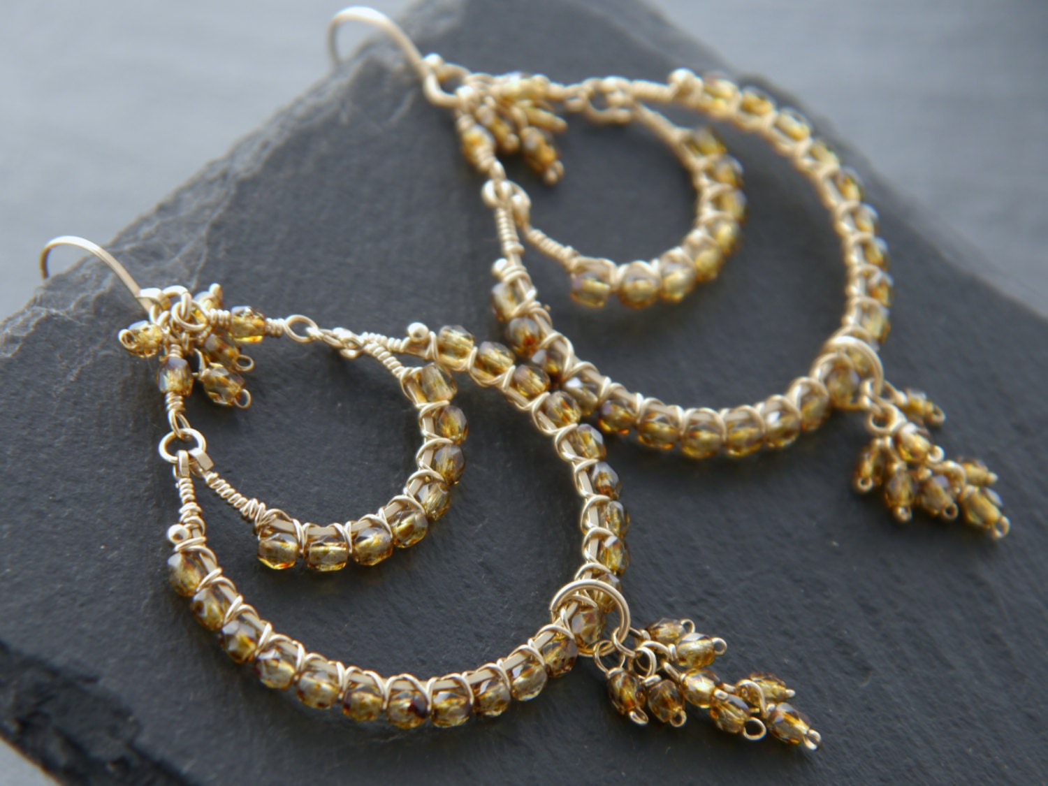 Tortoiseshell Chandelier Gemstone Earrings, 14K Gold Filled Bohemian Style