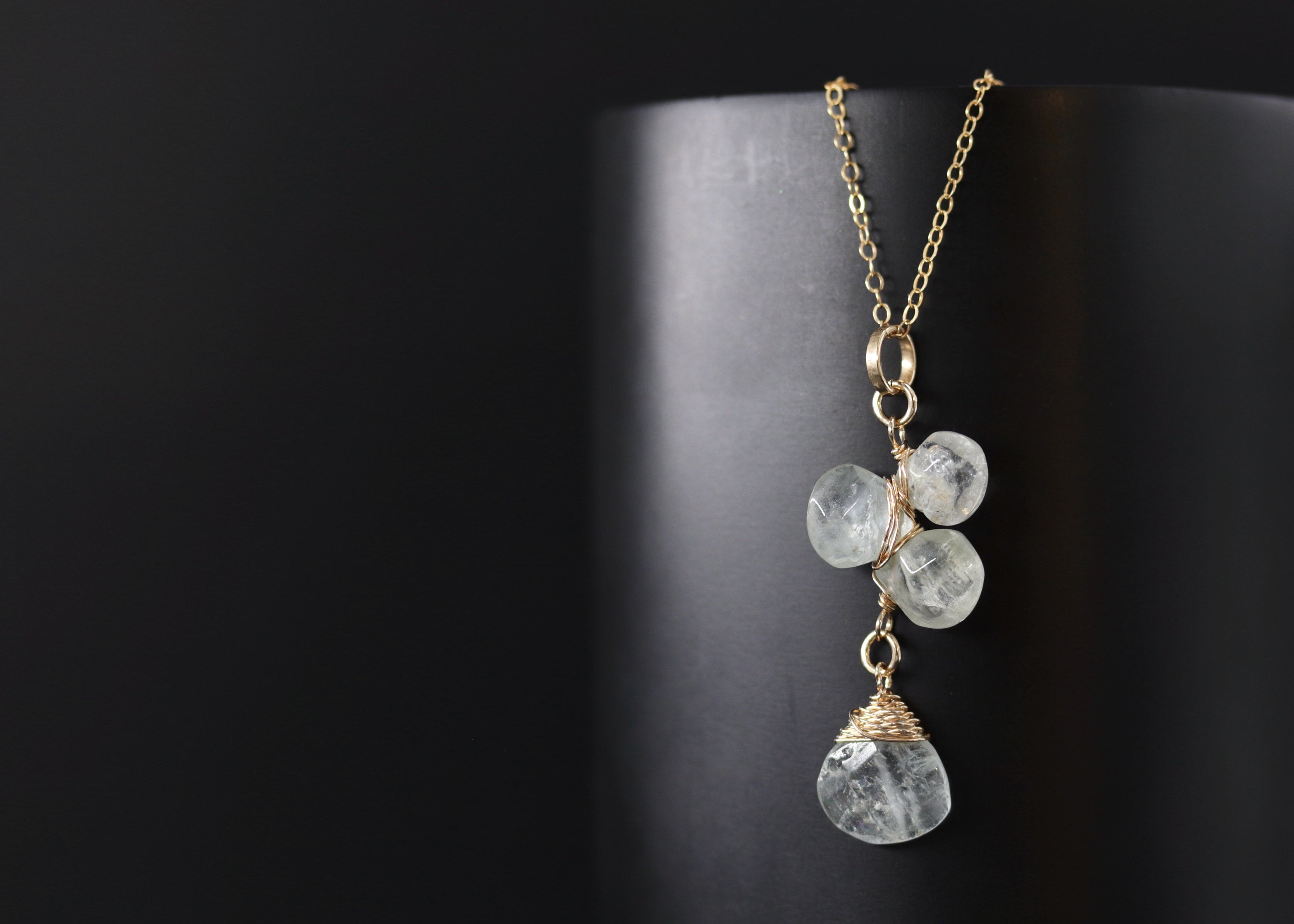 Aquamarine Flower Pendant Gemstone Necklace, 14K Gold Filled, Bridal