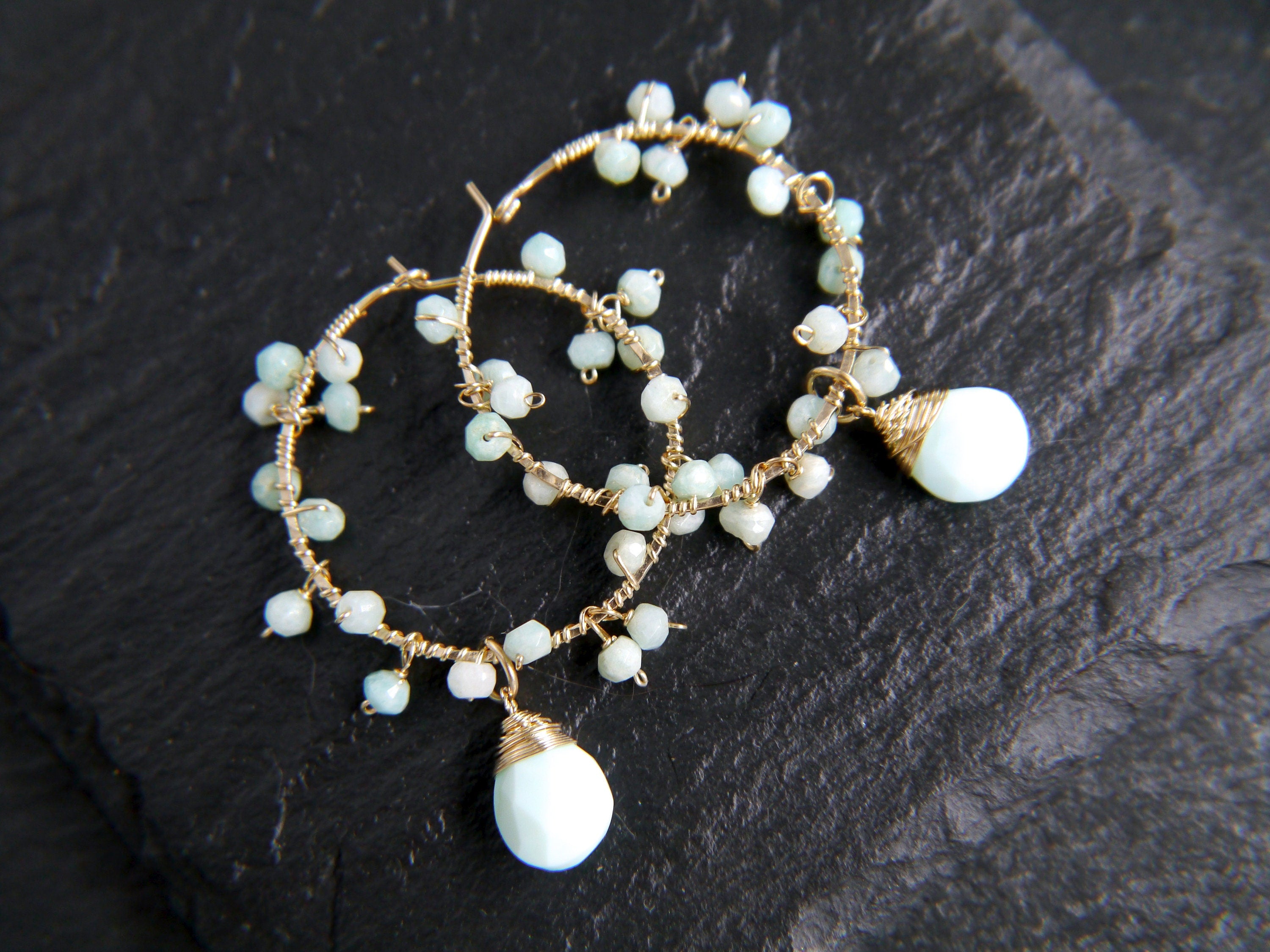 Amazonite Blue Opal Garland Earrings, 14K Gold Filled Floral Drape, Nature Inspired Statement