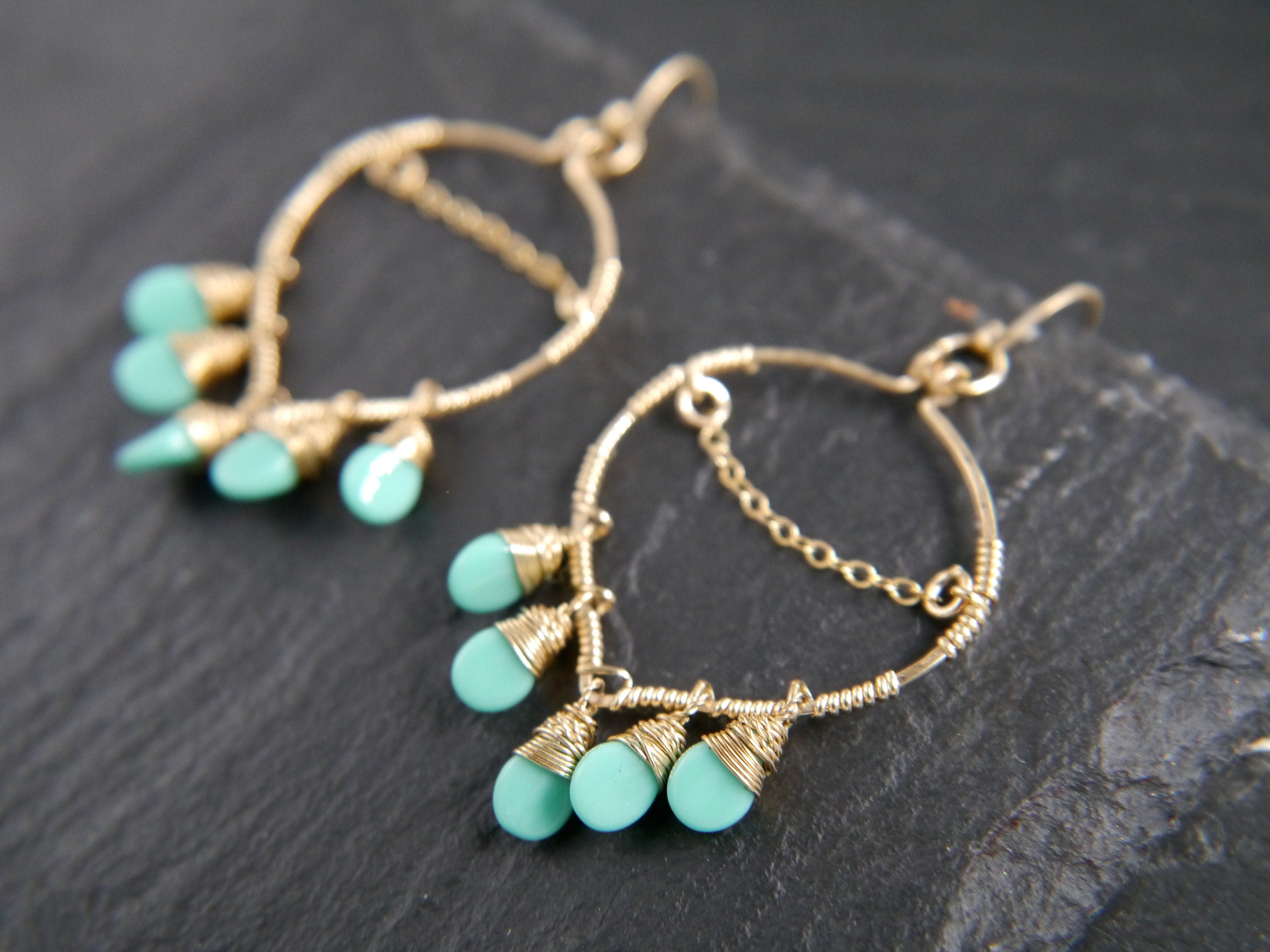 Boho Czech Glass Chandelier Gemstone Earrings, 14K Gold Filled Bohemian Style