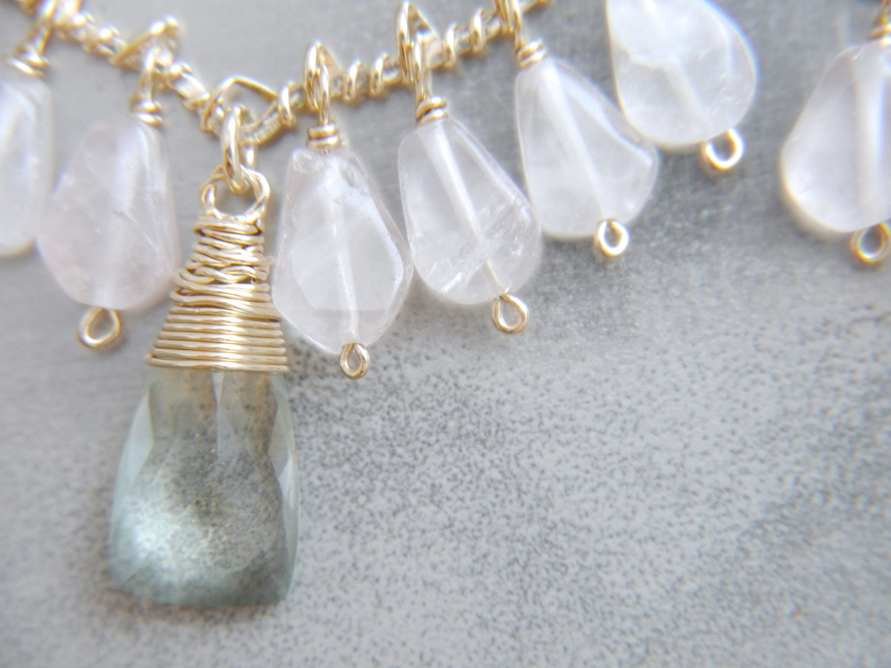 Pink Rose Quartz Bohemian Chandelier Fringe Gemstone Earrings, 14K Gold Filled Boho