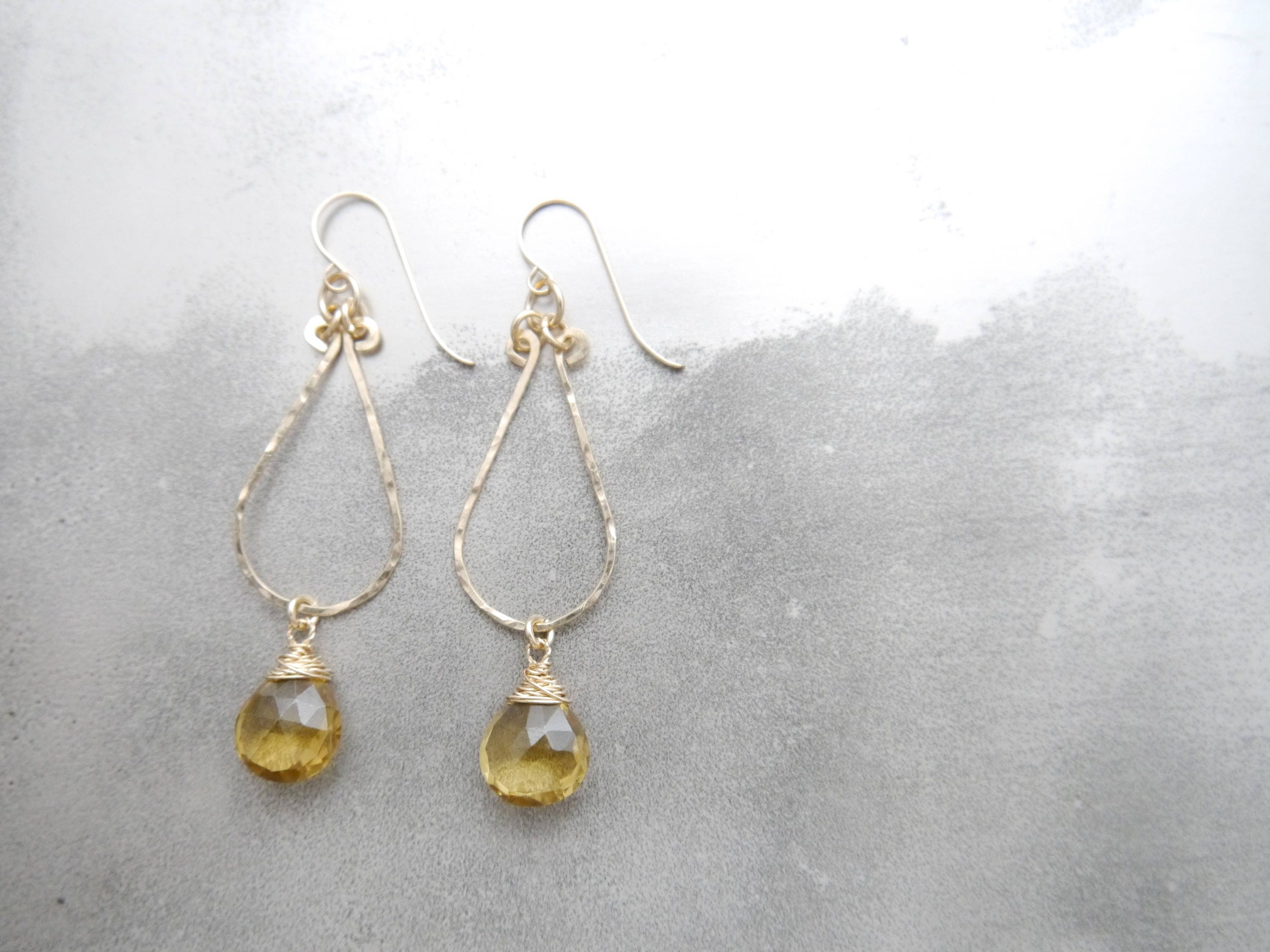 Golden Quartz Teardrop Gemstone Earrings, 14K Gold Filled Everyday Luxury
