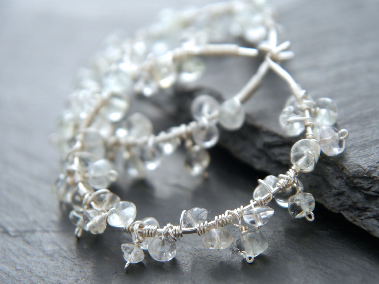 Aquamarine Floral Hoop Gemstone Earrings, Sterling Silver, Garden Wedding