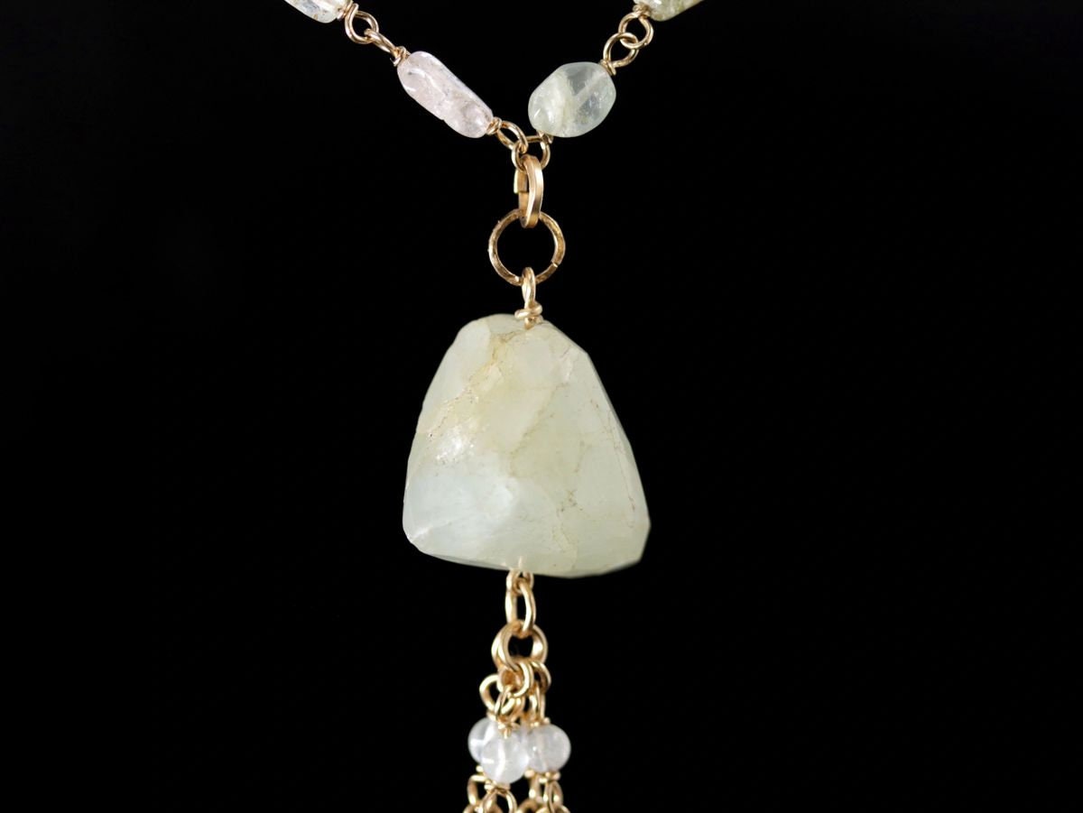 Aquamarine Gemstone Lariat Y Necklace, 14K Gold Filled, Bohemian Wedding