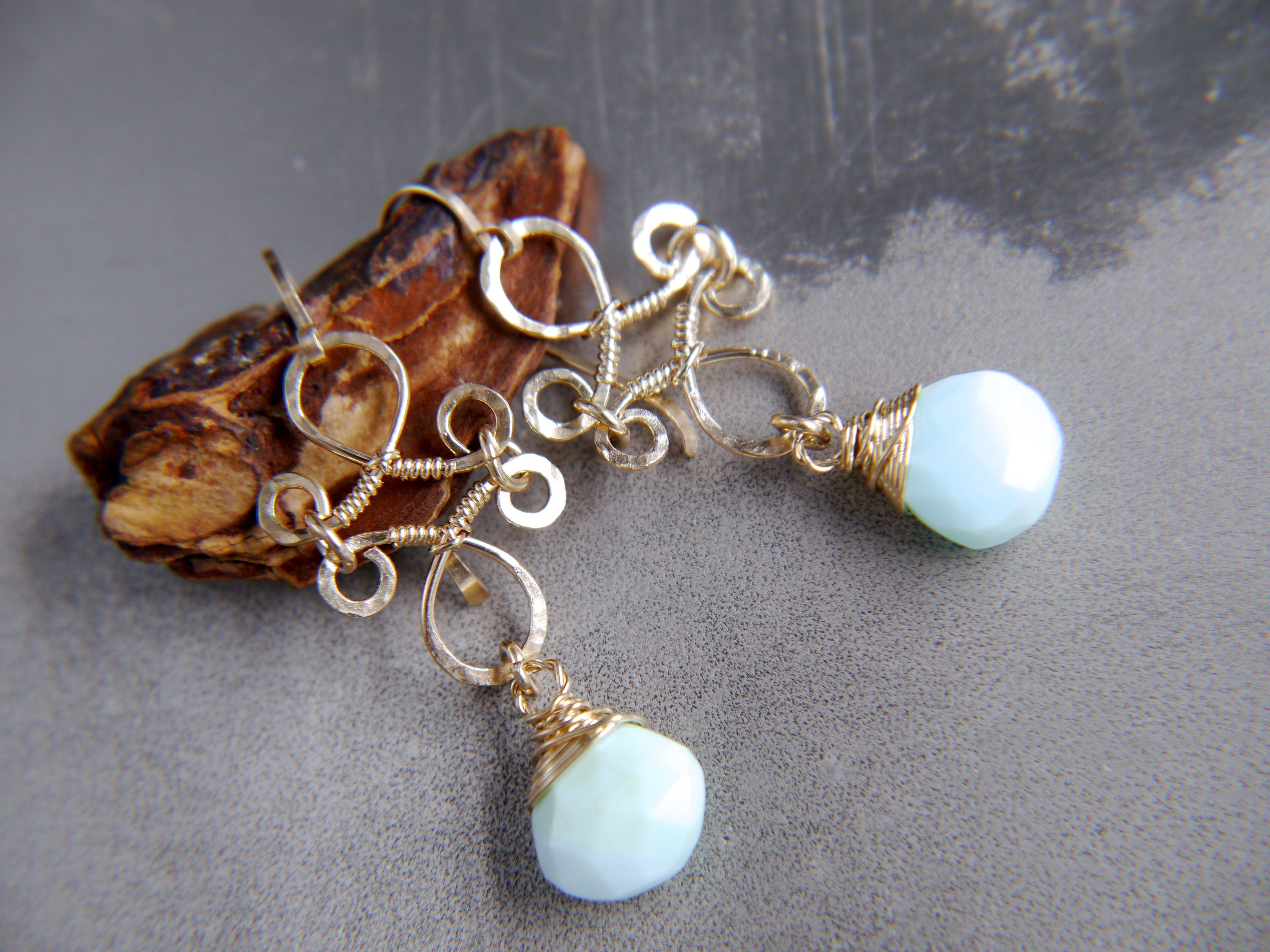Blue Opal Chandelier Gemstone Earrings, 14K Gold Filled Something Blue