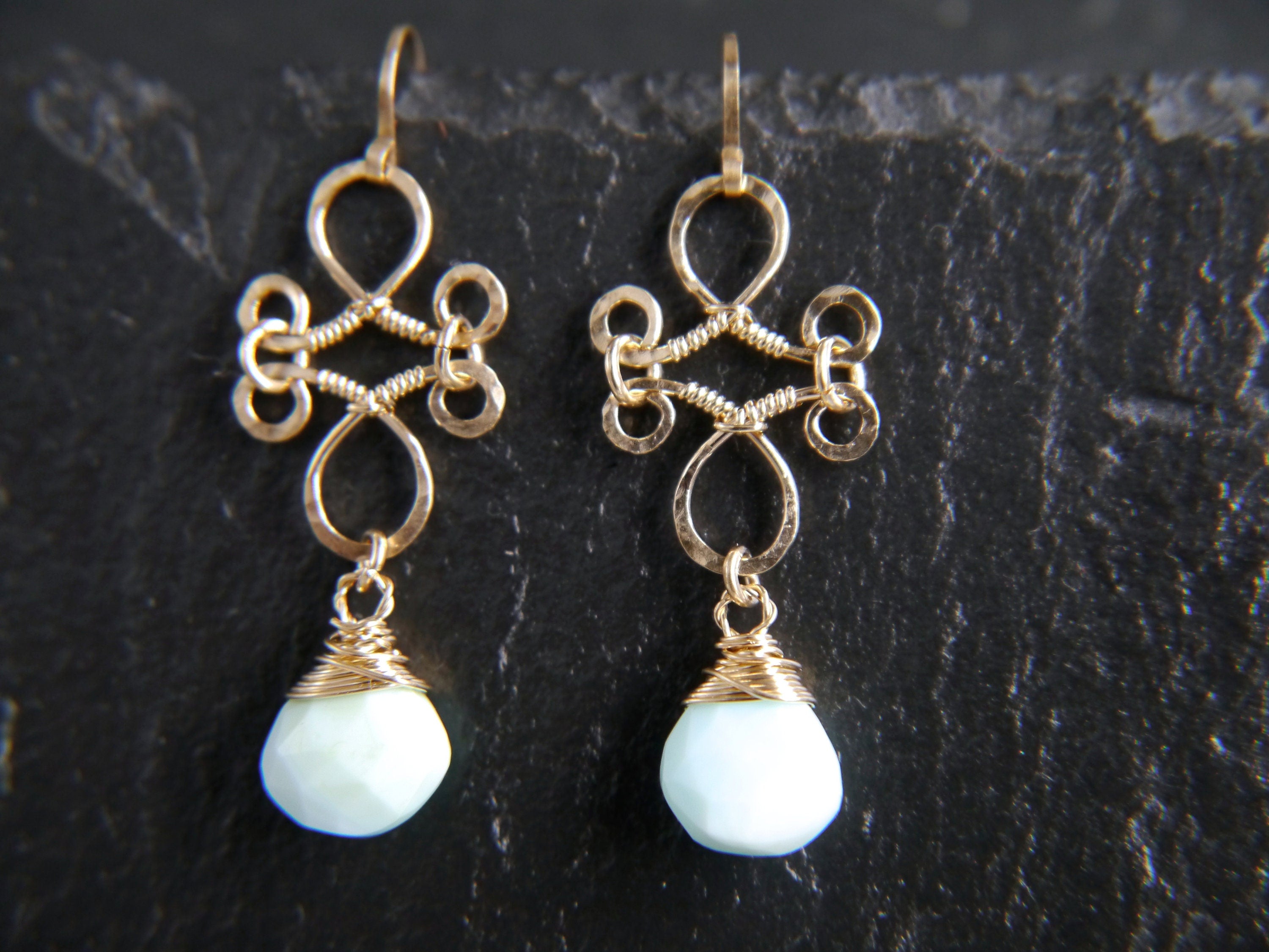 Blue Opal Chandelier Gemstone Earrings, 14K Gold Filled Something Blue