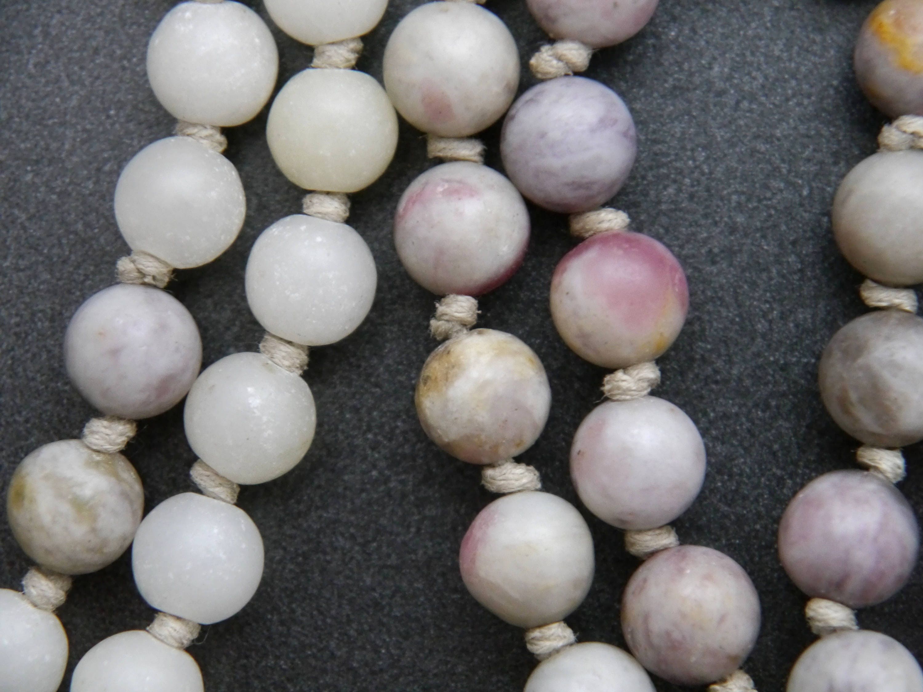Lilac Stone, Snow Quartz, Tiger's Eye 108 Bead Mala, Hand-Knotted Meditation
