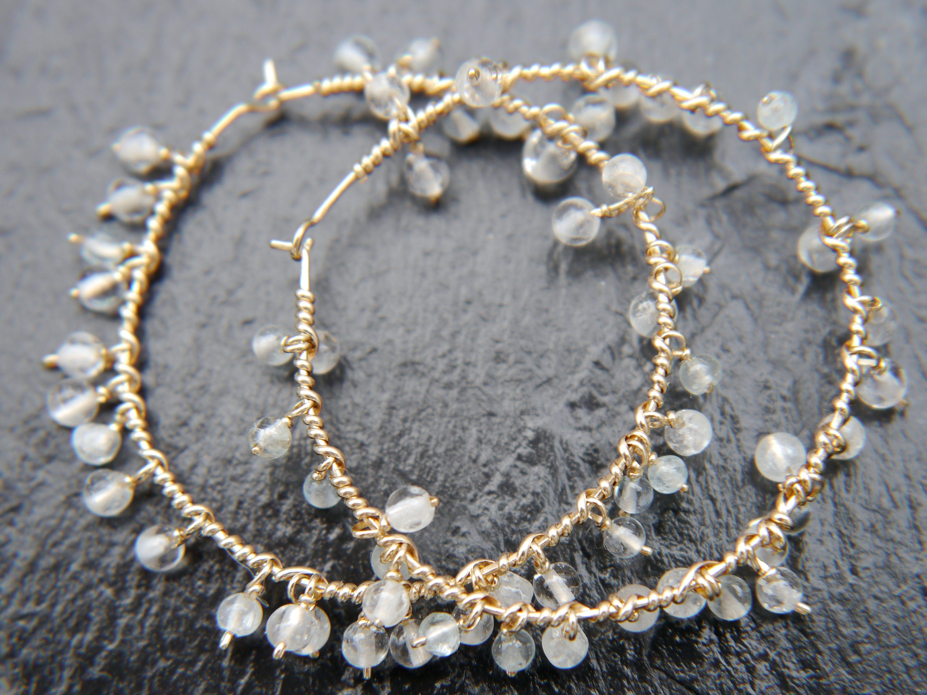 Aquamarine Floral Hoop Gemstone Earrings, 14K Gold Filled Something Blue