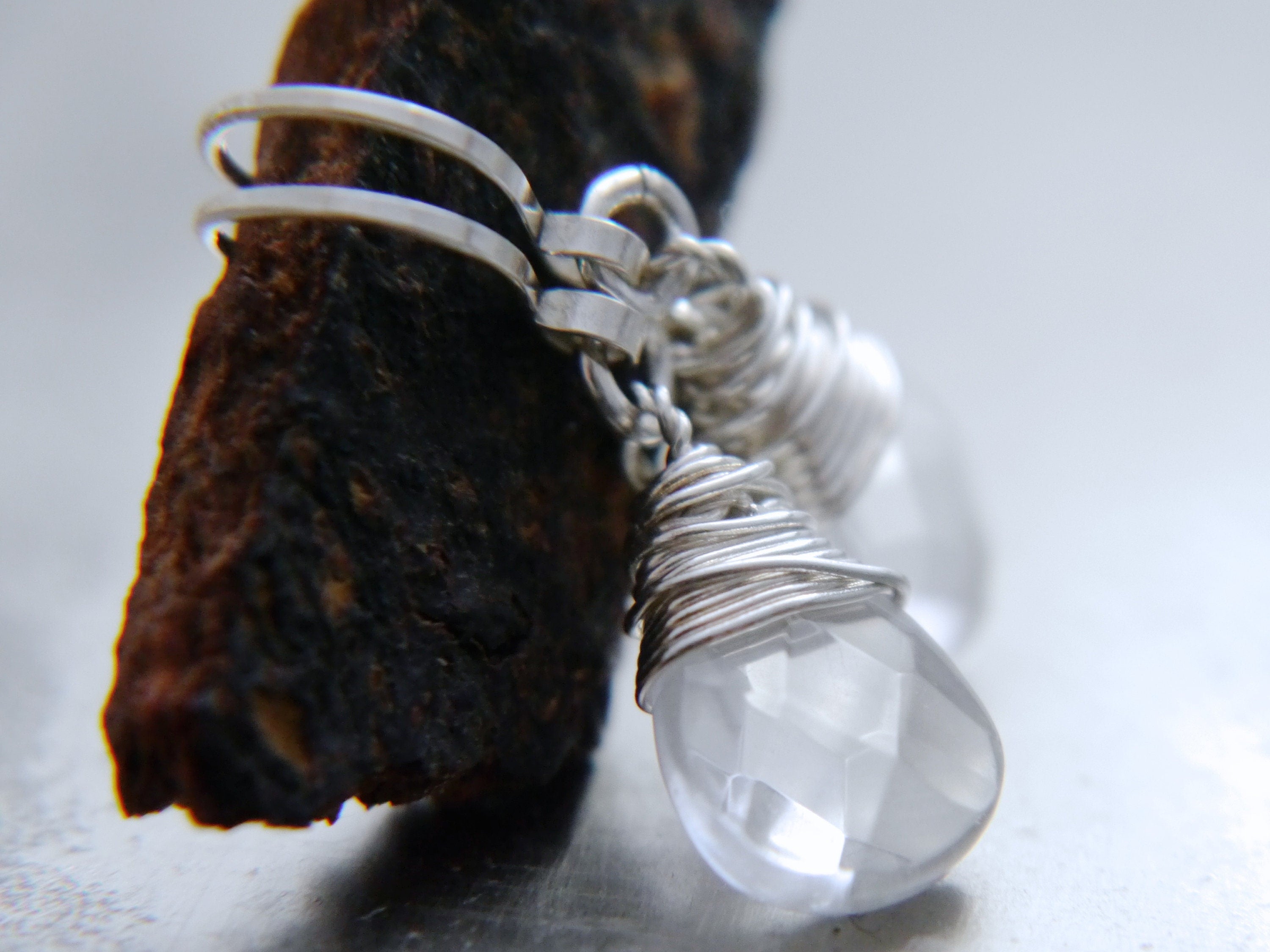Clear Quartz Teardrop Gemstone Earrings, Sterling Silver, Minimalist