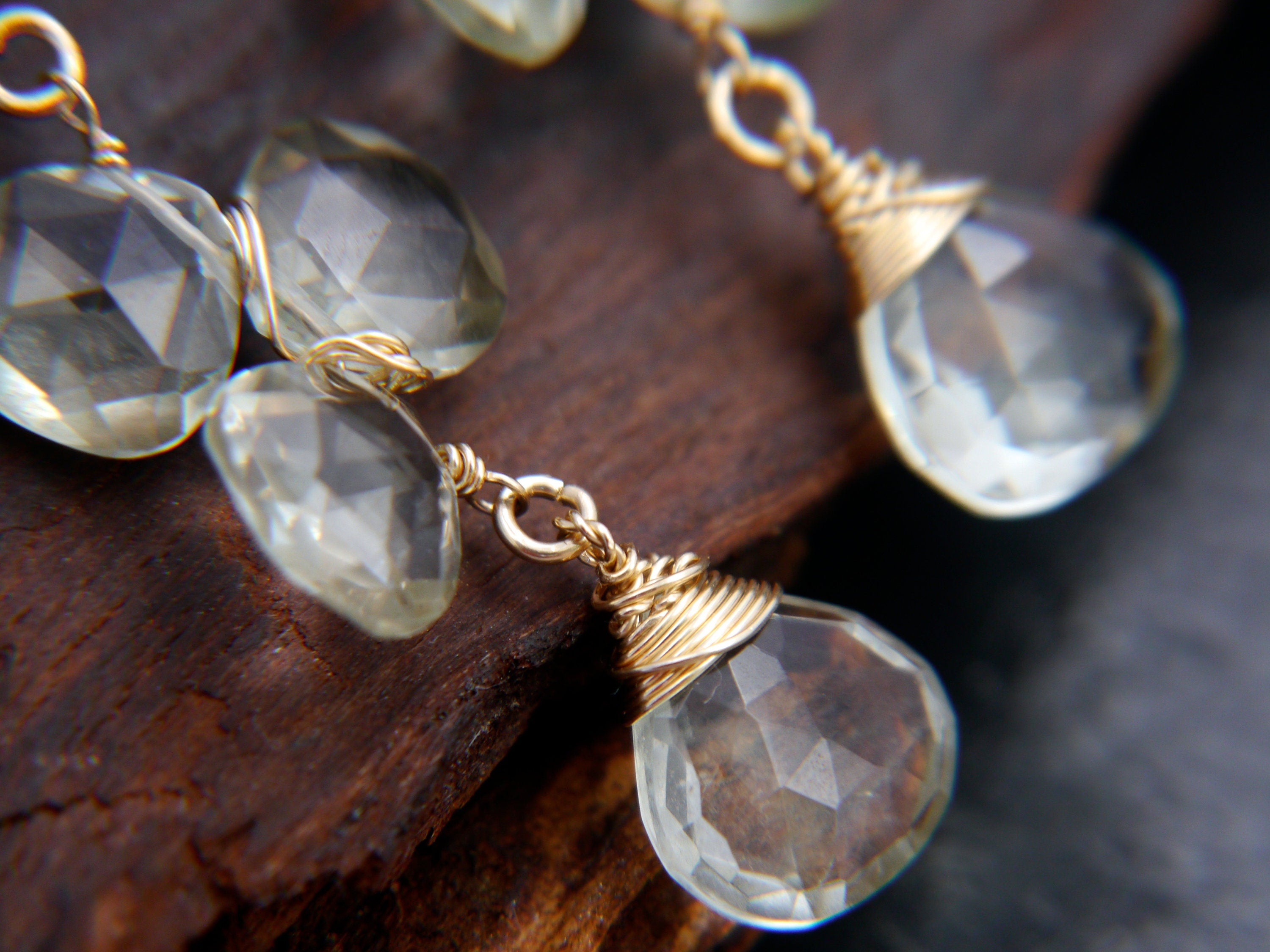 Green Amethyst Long Dangle Floral ChandelierGemstone Earrings, 14K Gold Filled Bridal