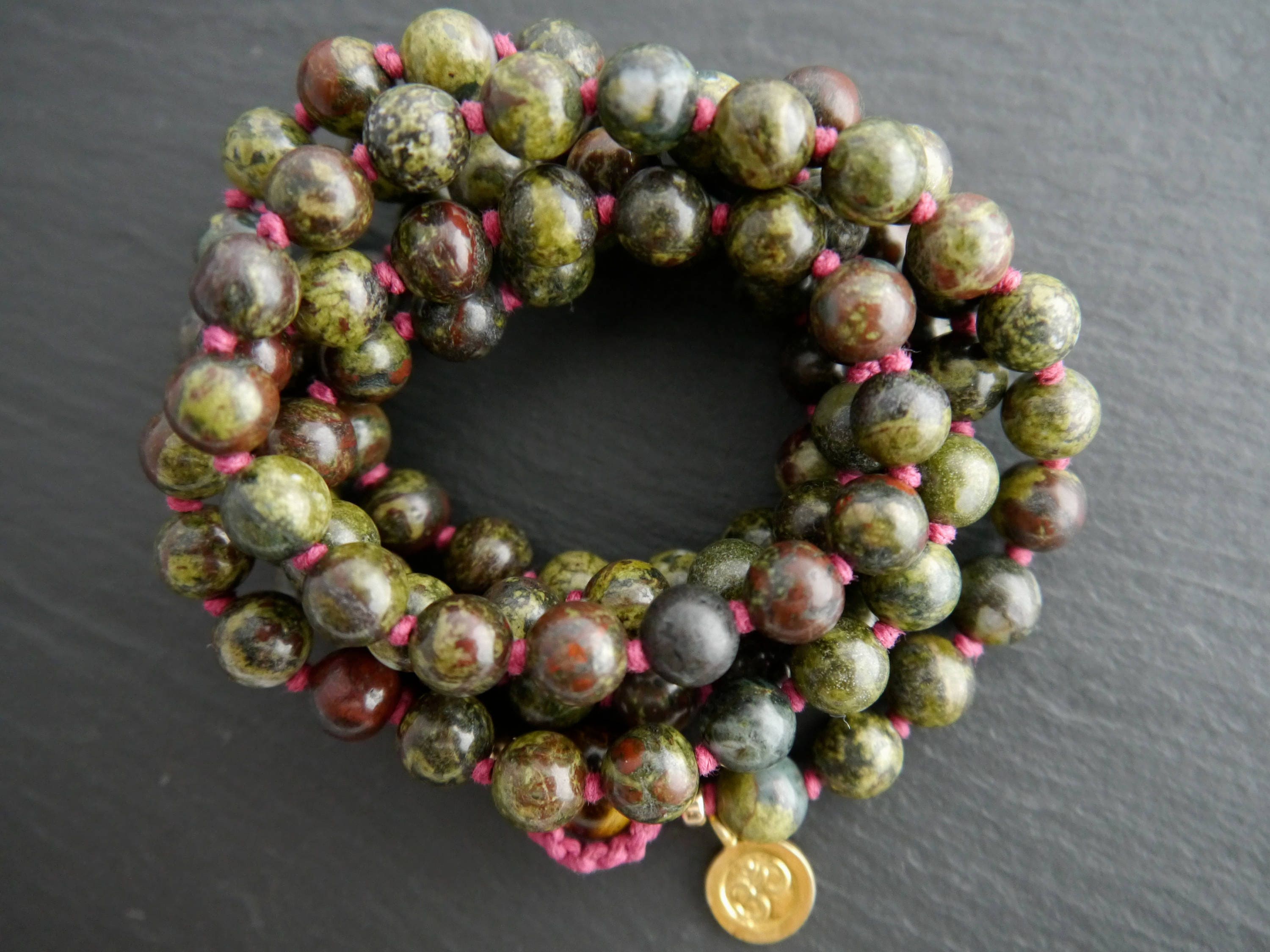 Red Dragon Blood Jasper 108 Mala Bead , Wrap, Hand Knotted Tibetan Prayer Beads