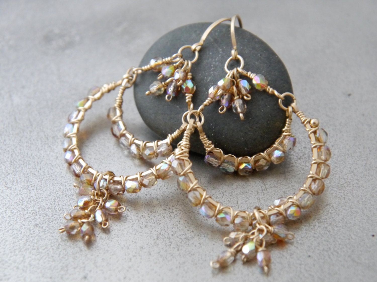 Champagne Chandelier Gemstone Earrings, 14K Gold Filled Minimalist Bridal