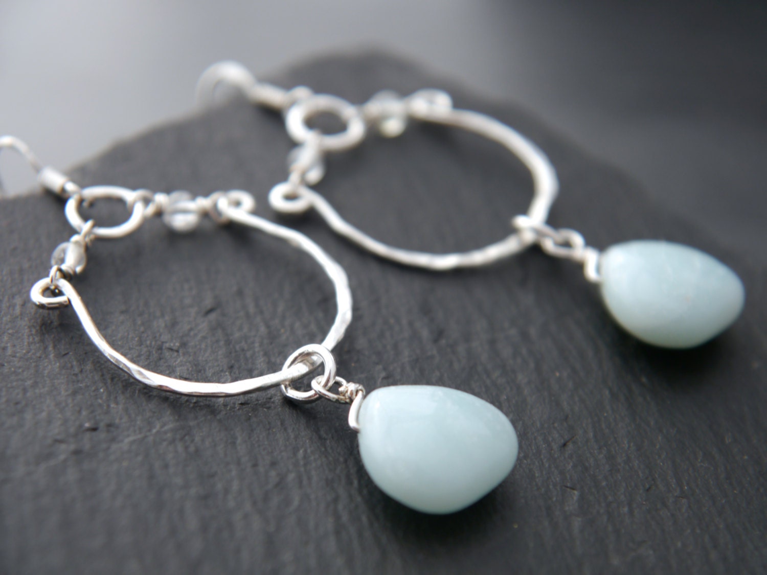 Aqua Amazonite Hoop Gemstone Earrings, Sterling Silver, Wedding