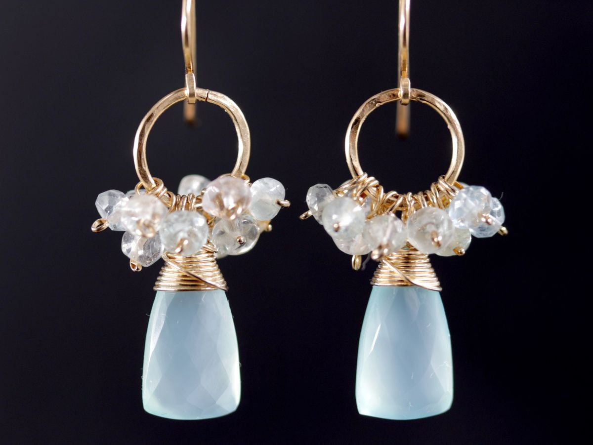 Labradorite Opal Cluster Gemstone Earrings, 14K Gold Filled Bohemian Wedding