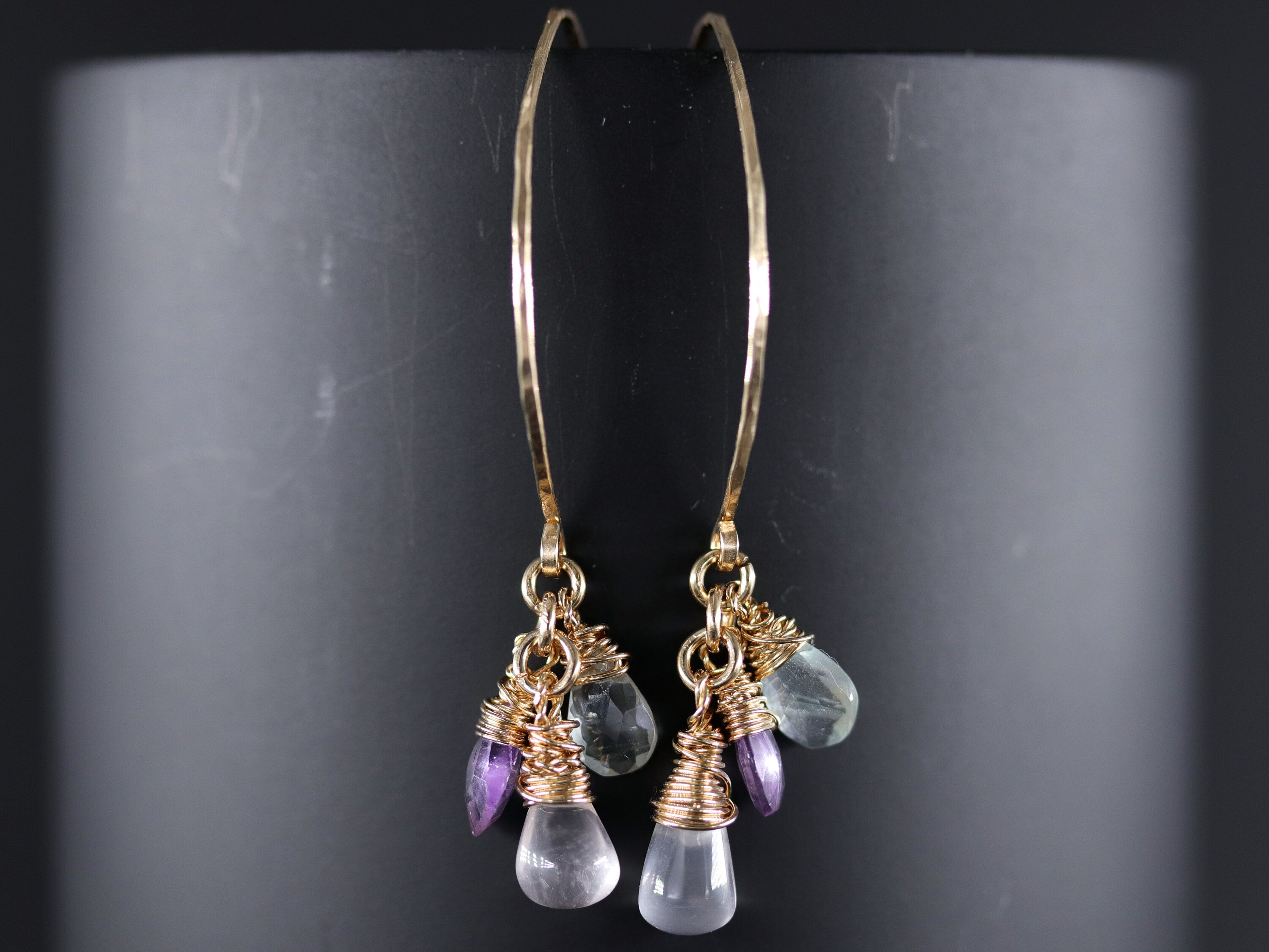 Amethyst Aquamarine Trio Earrings, 14K Gold Filled Minimal Drop, Delicate Jewelry