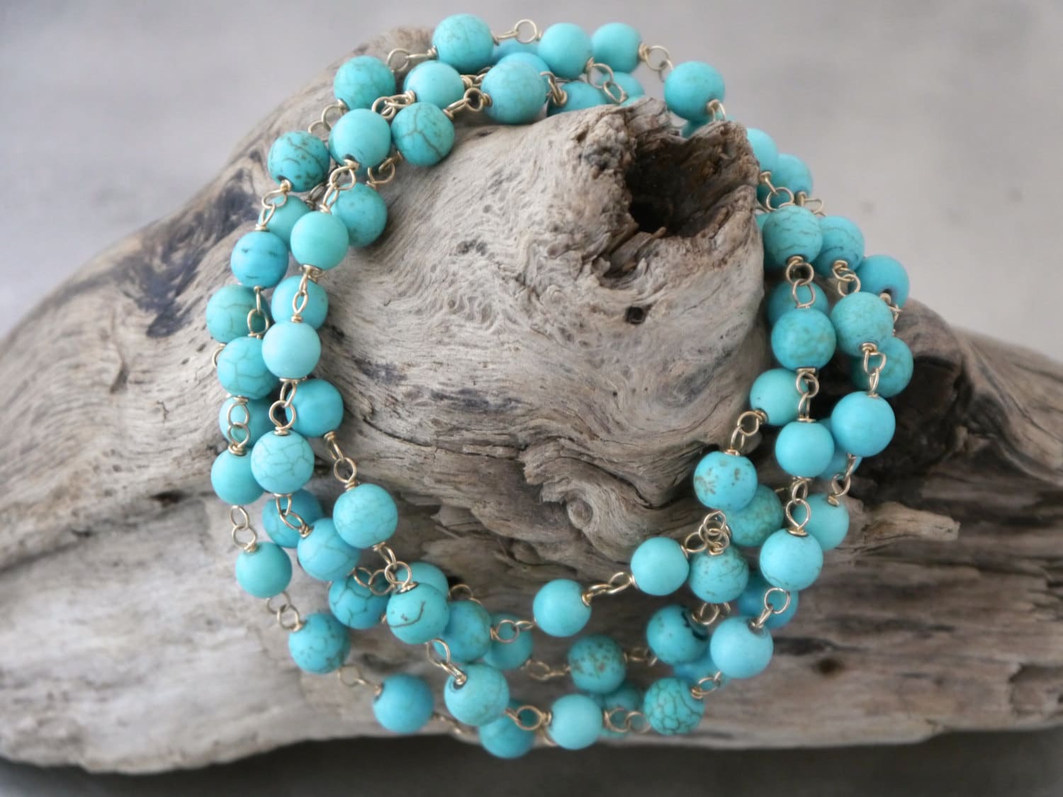 Turquoise Magnesite Layered Gemstone Necklace, 14K Gold Filled Boho Jewelry