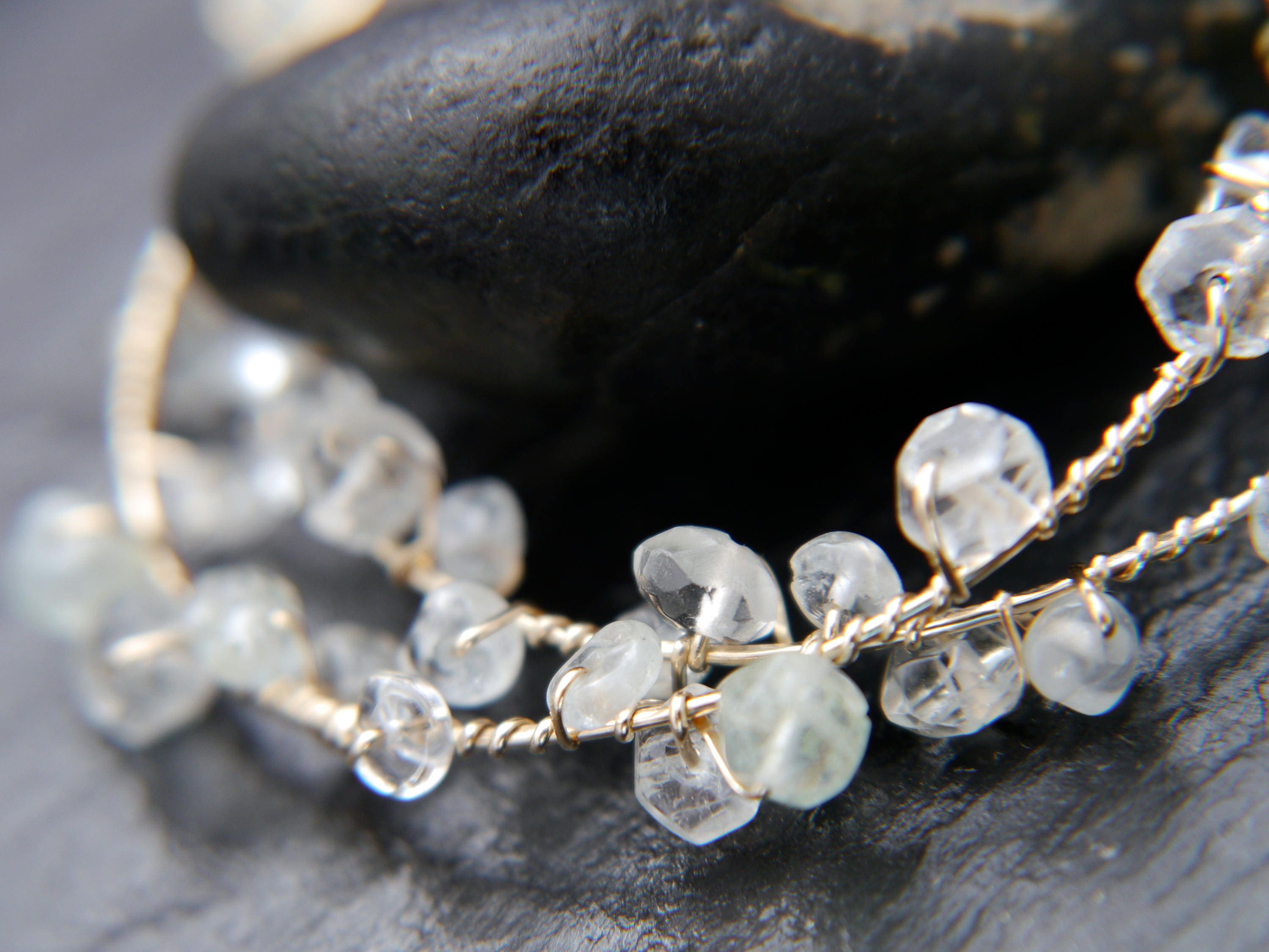 Aquamarine Floral Hoop Gemstone Earrings, 14K Gold Filled Ethereal Bride