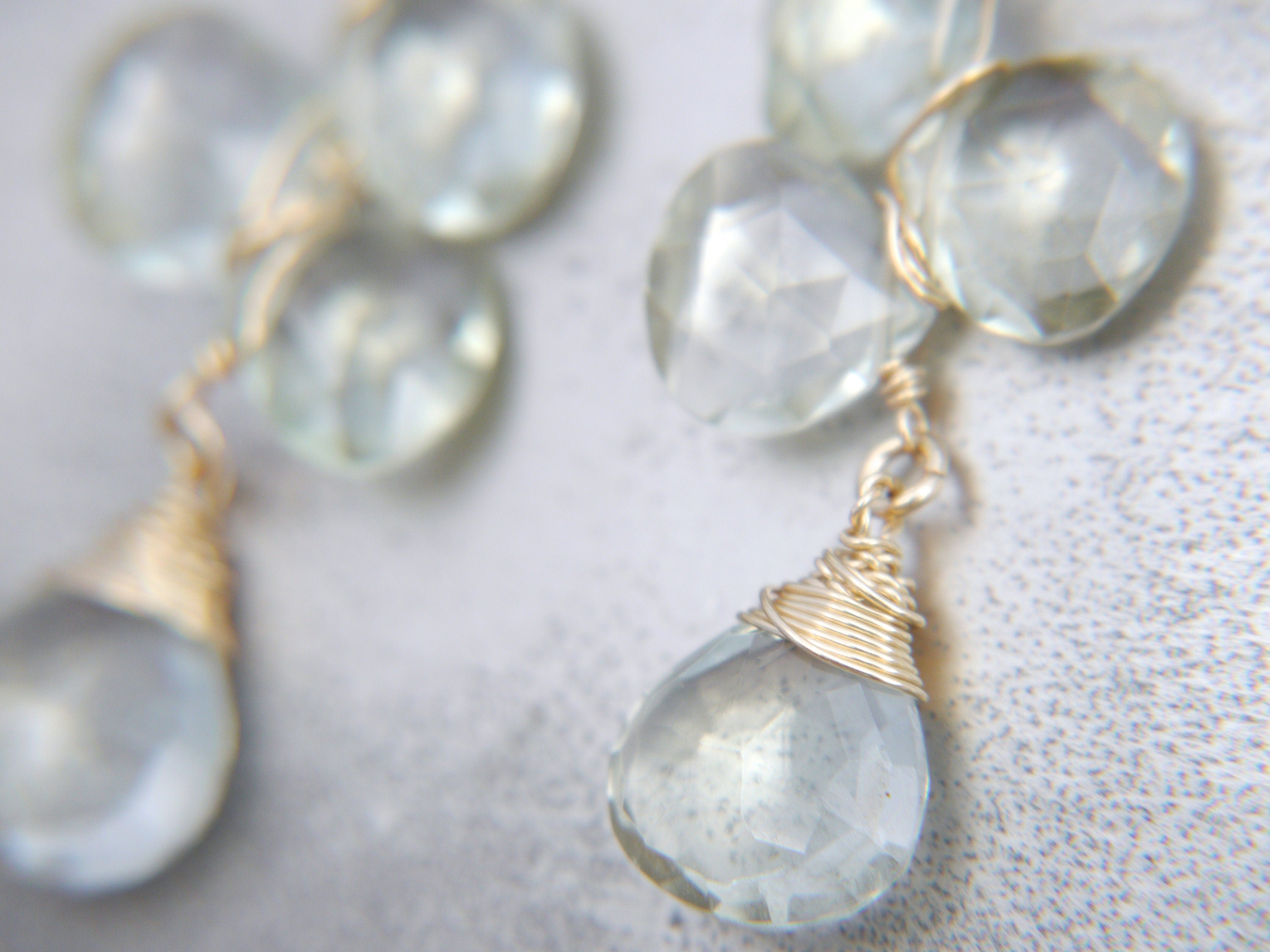 Green Amethyst Long Dangle Floral ChandelierGemstone Earrings, 14K Gold Filled Bridal