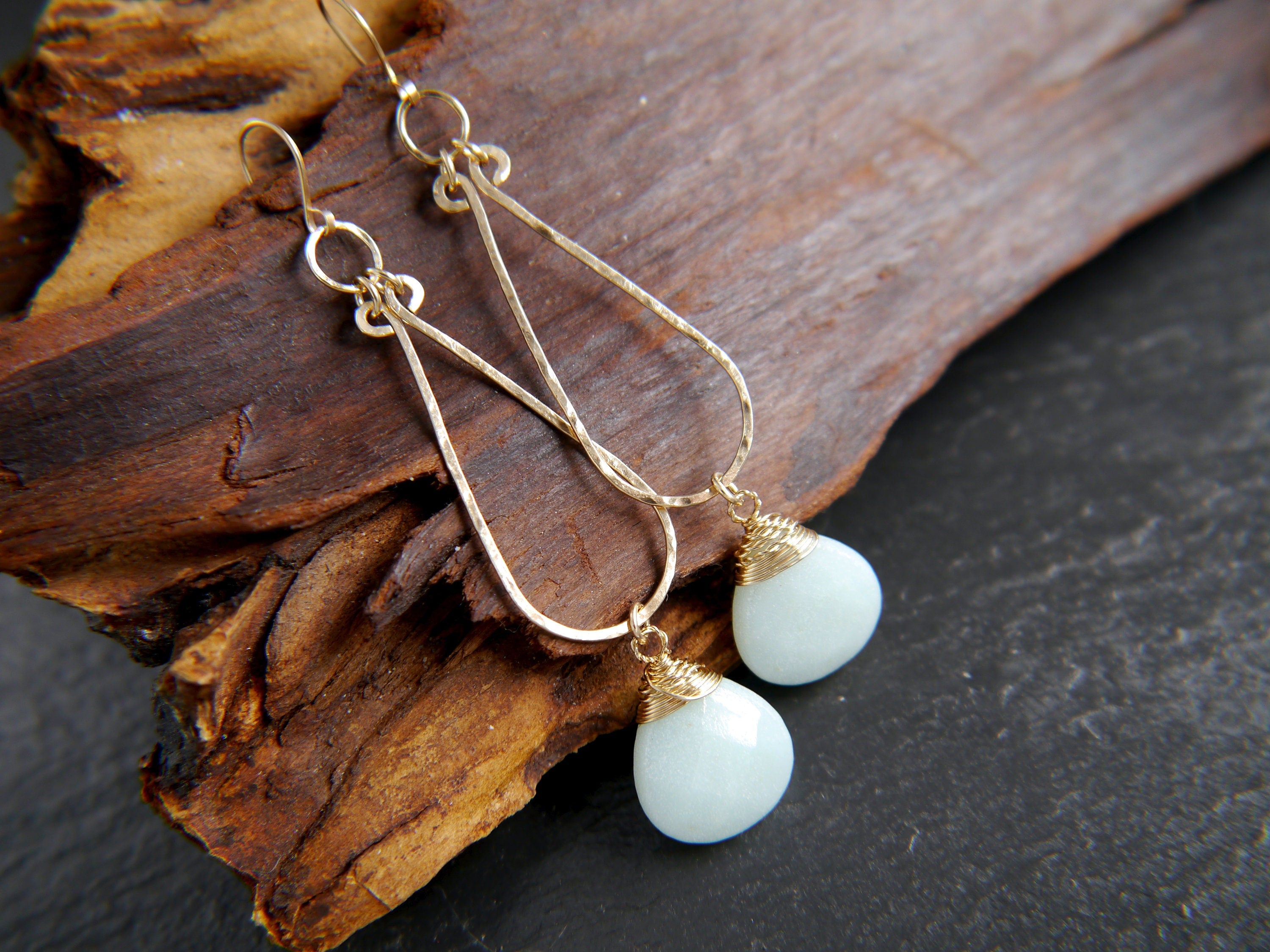 Amazonite Teardrop Bridal Earrings, 14K Gold Filled Chandelier Dangle, Wedding Jewelry