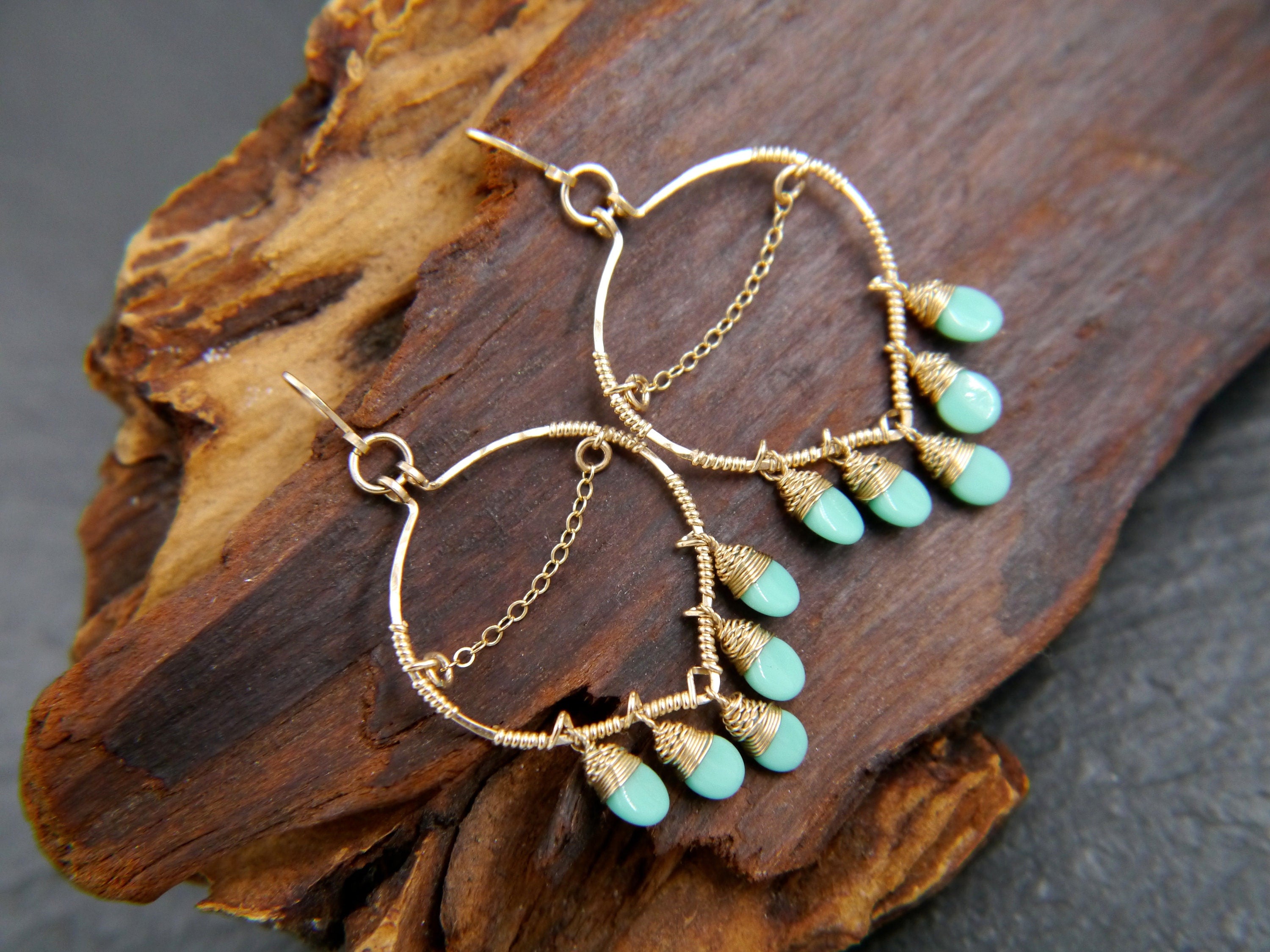 Boho Czech Glass Chandelier Gemstone Earrings, 14K Gold Filled Bohemian Style