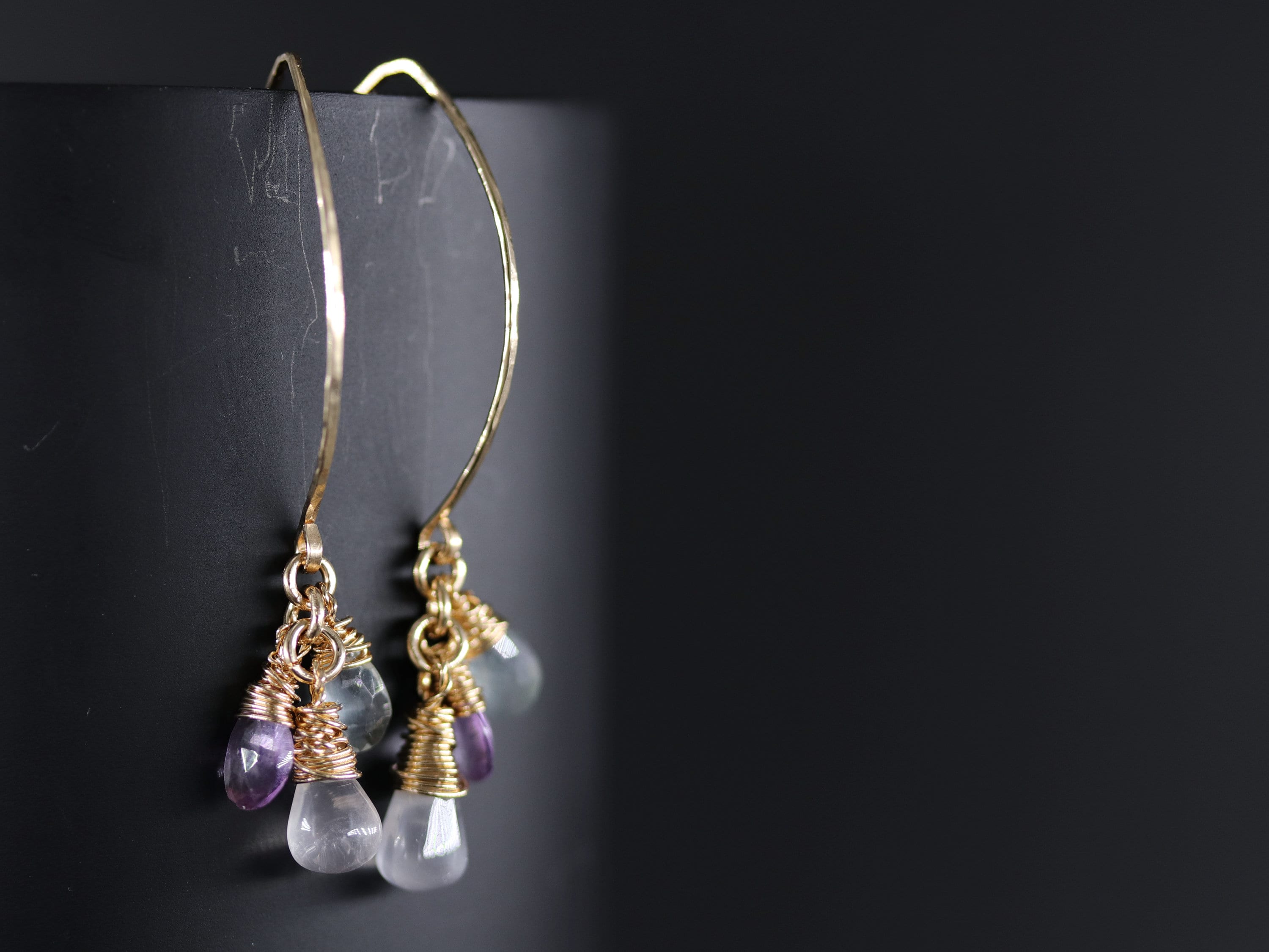 Amethyst Aquamarine Trio Earrings, 14K Gold Filled Minimal Drop, Delicate Jewelry