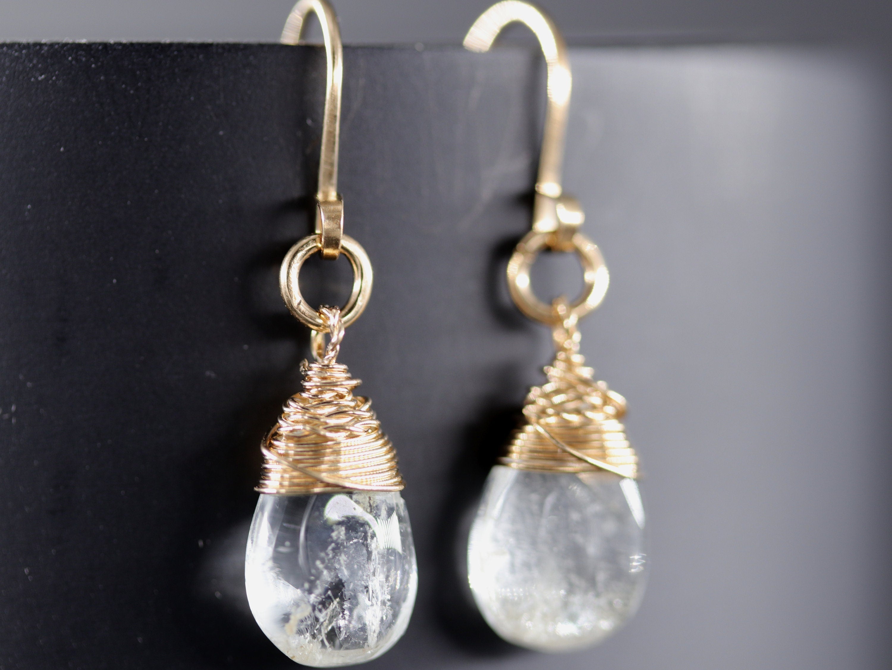Aquamarine Teardrop Gemstone Earrings, 14K Gold Filled Boho Jewelry