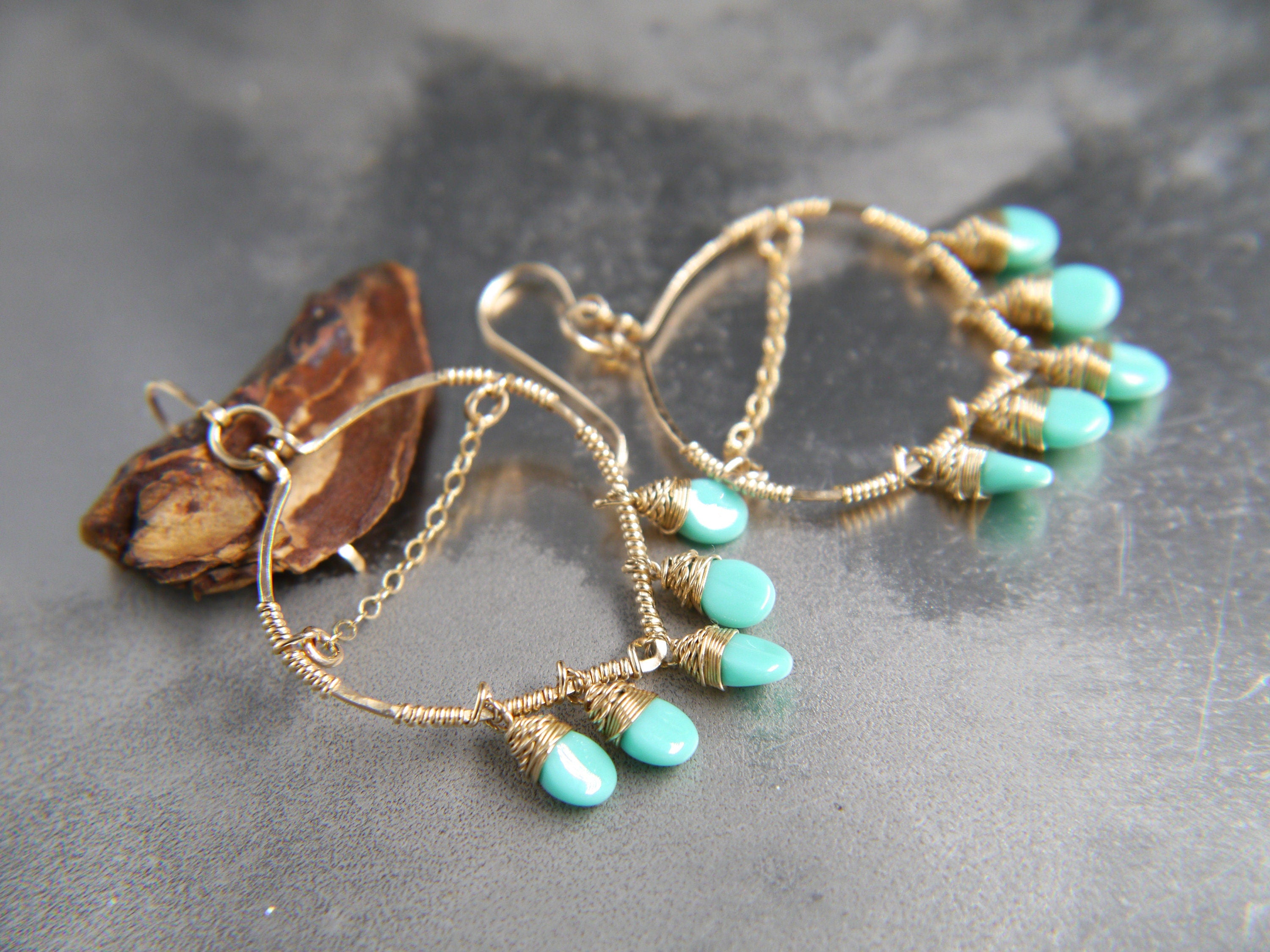 Boho Czech Glass Chandelier Gemstone Earrings, 14K Gold Filled Bohemian Style