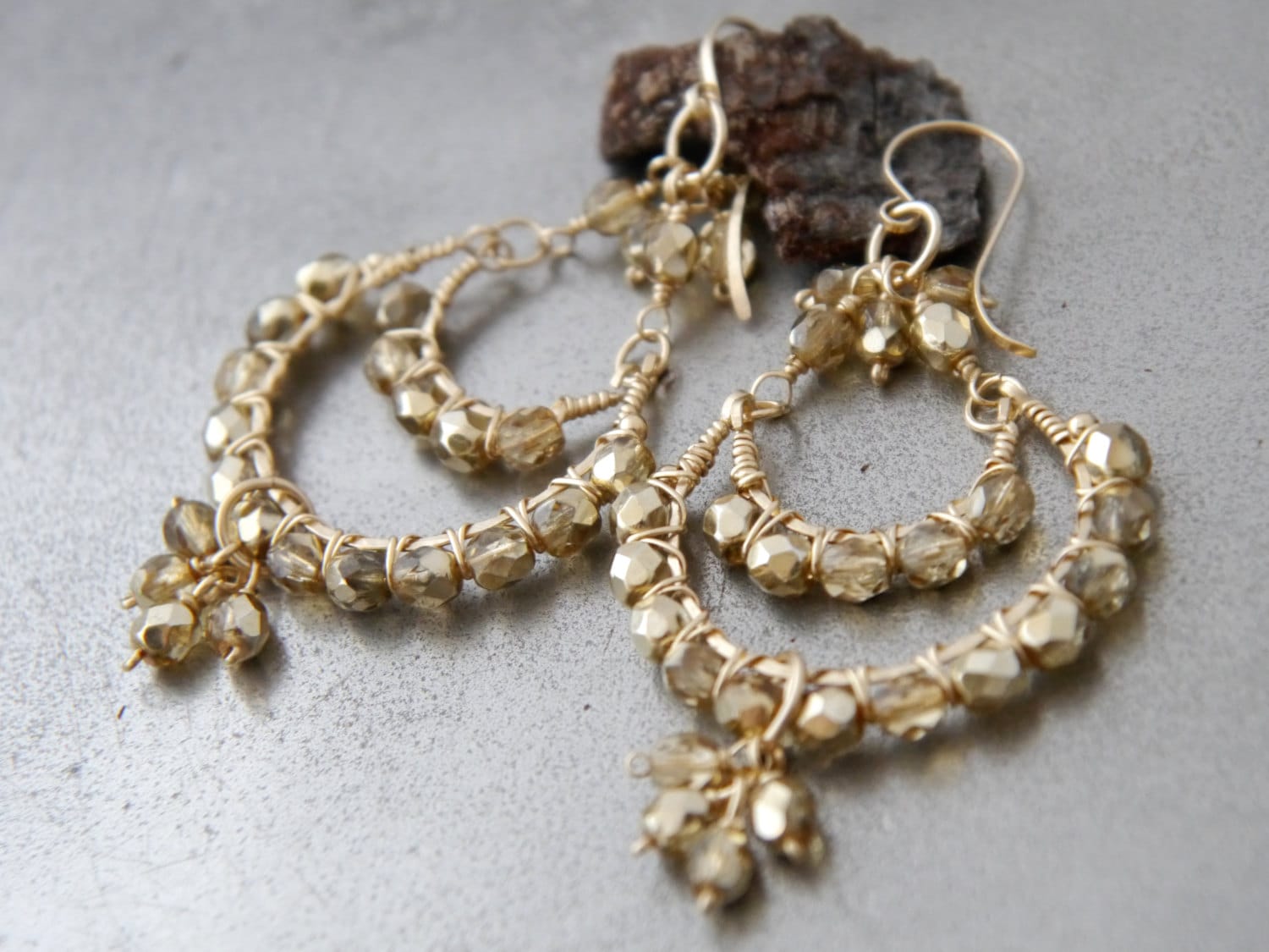 Tortoiseshell Chandelier Gemstone Earrings, 14K Gold Filled Bohemian Style