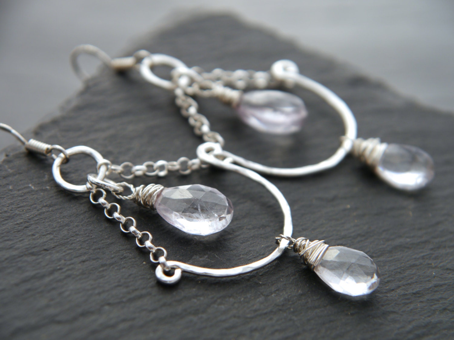 Quartz Teardrop Briolette Chandelier Gemstone Earrings, Sterling Silver Wedding Jewelry