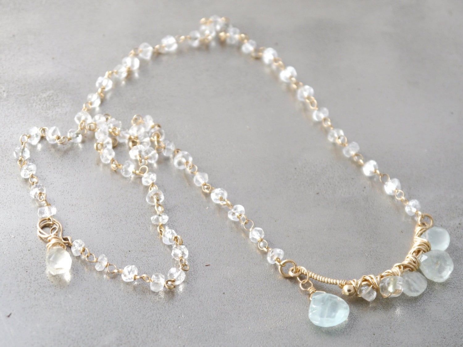 Aquamarine Statement Necklace, 14K Gold Filled, Bohemian Wedding