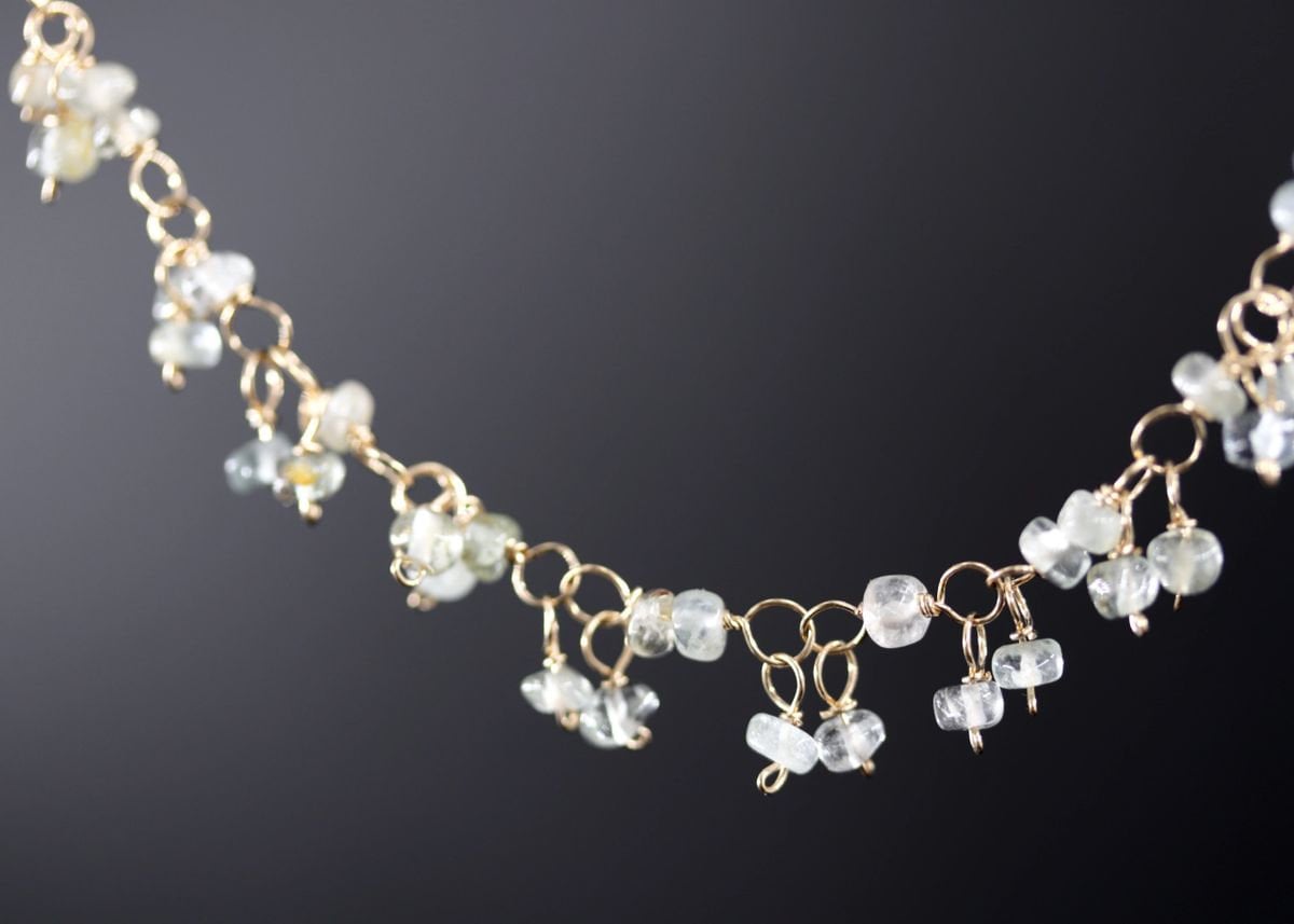 Aquamarine Rosary Chain Gemstone Necklace, 14K Gold Filled, Bohemian Wedding